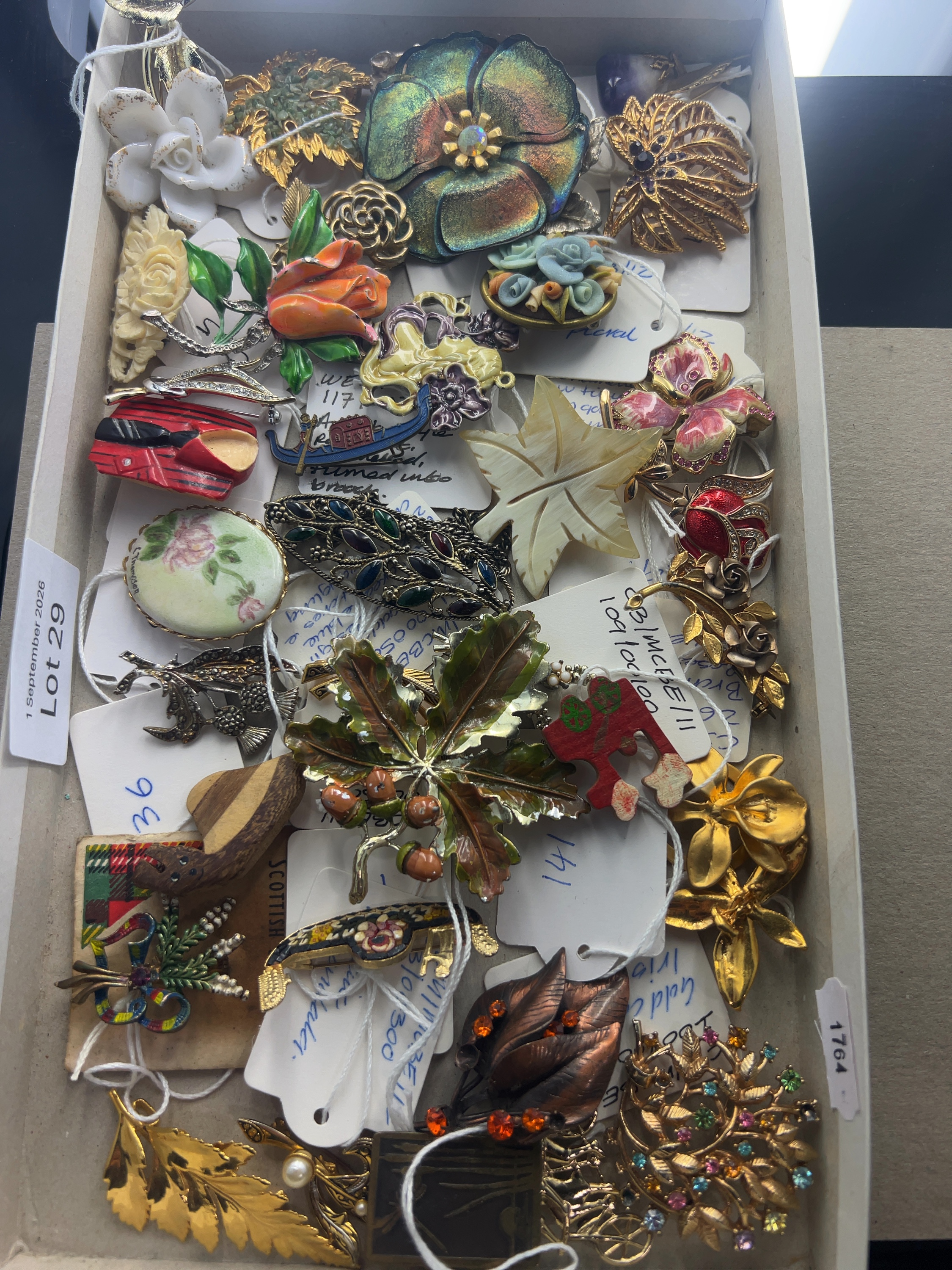 Approx. 25 Mid-Century and Vintage Costume Jewellery Brooches including Micro-Mosaic and Scottish Heather Examples