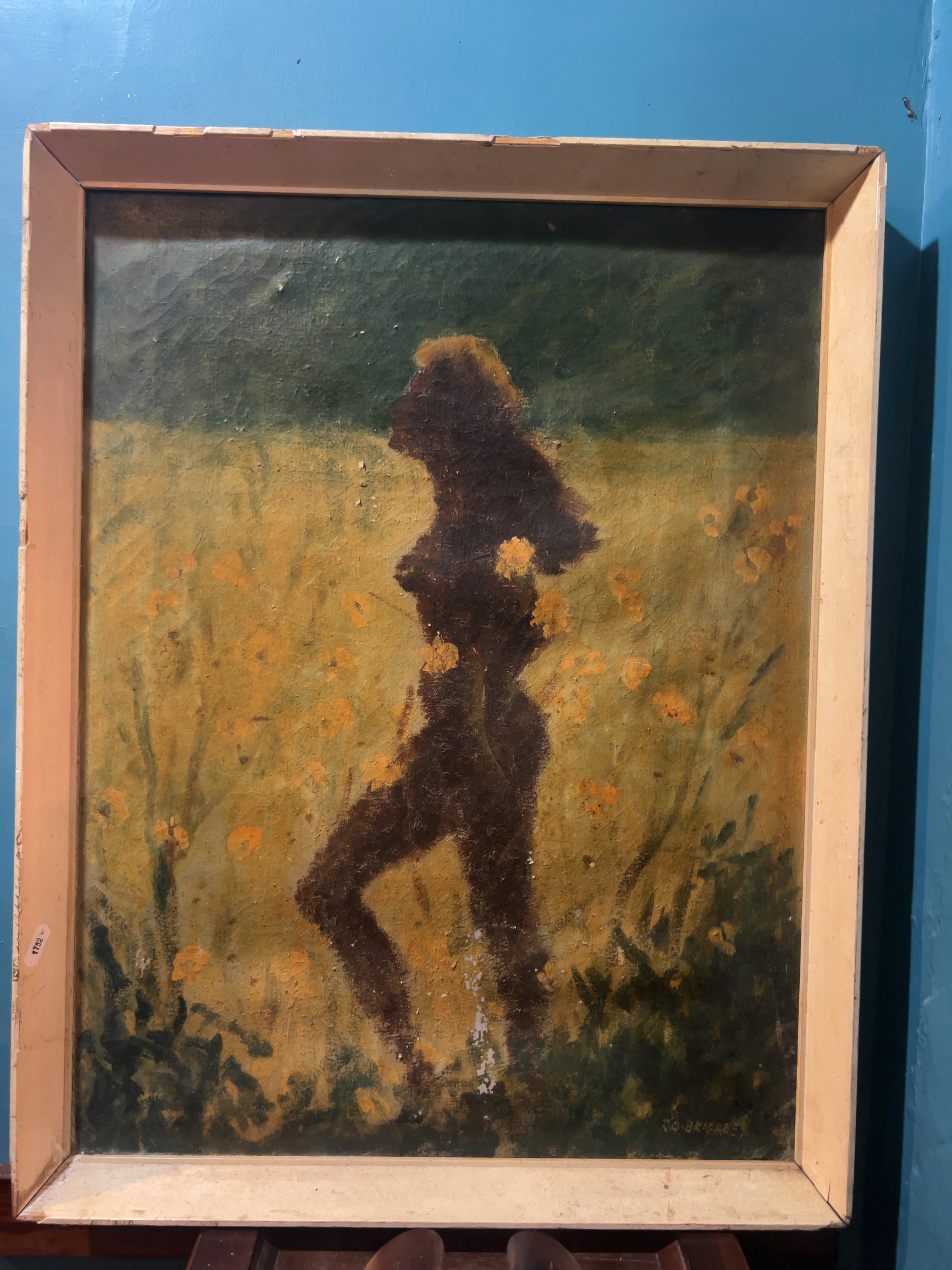 Mid-20th Century R.O. Brierley Oil on Canvas Depicting a Female Silhouette in a Field