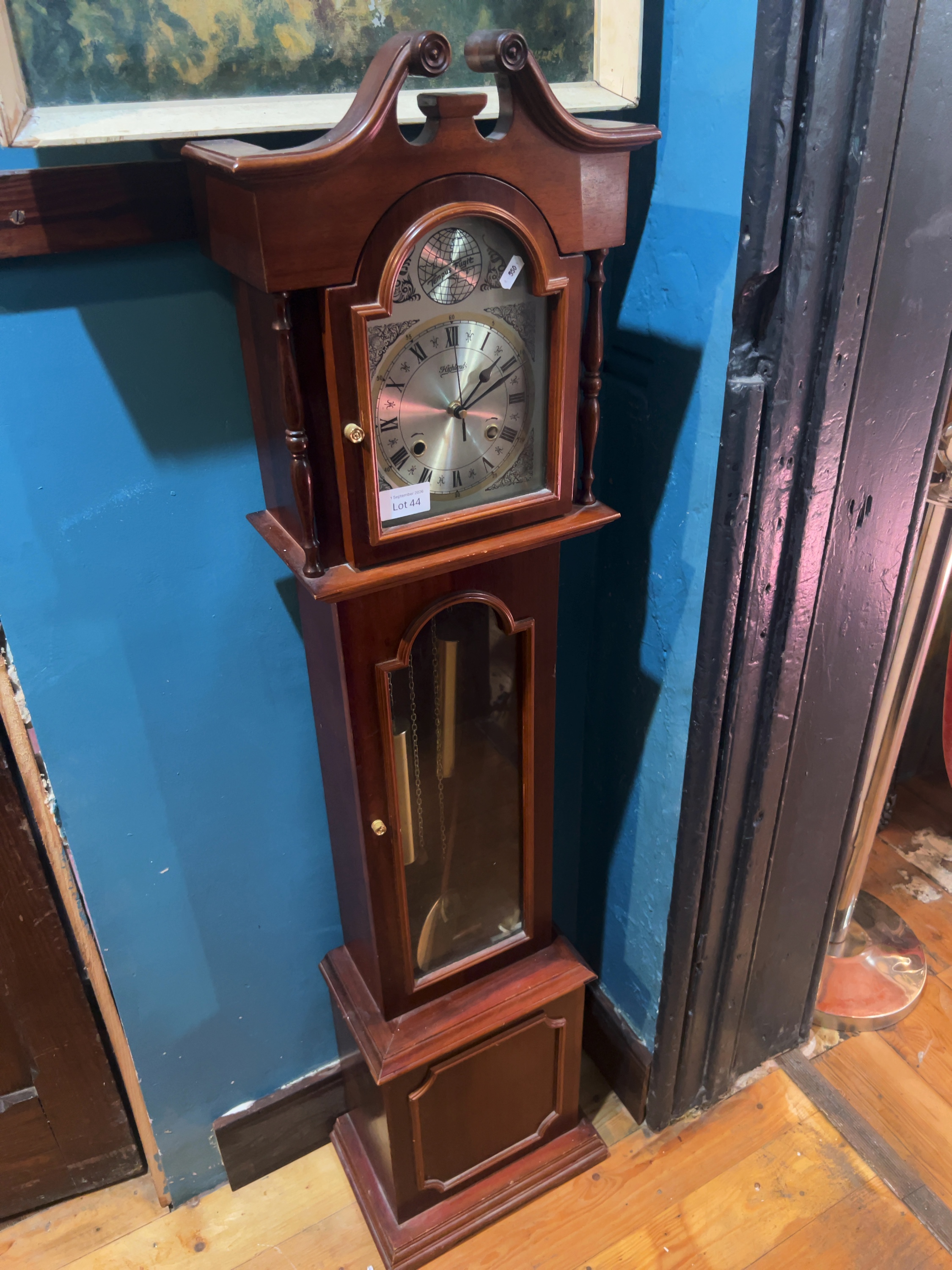 Late 20th-century Highlands Stained Hardwood Three-Train Longcase Clock