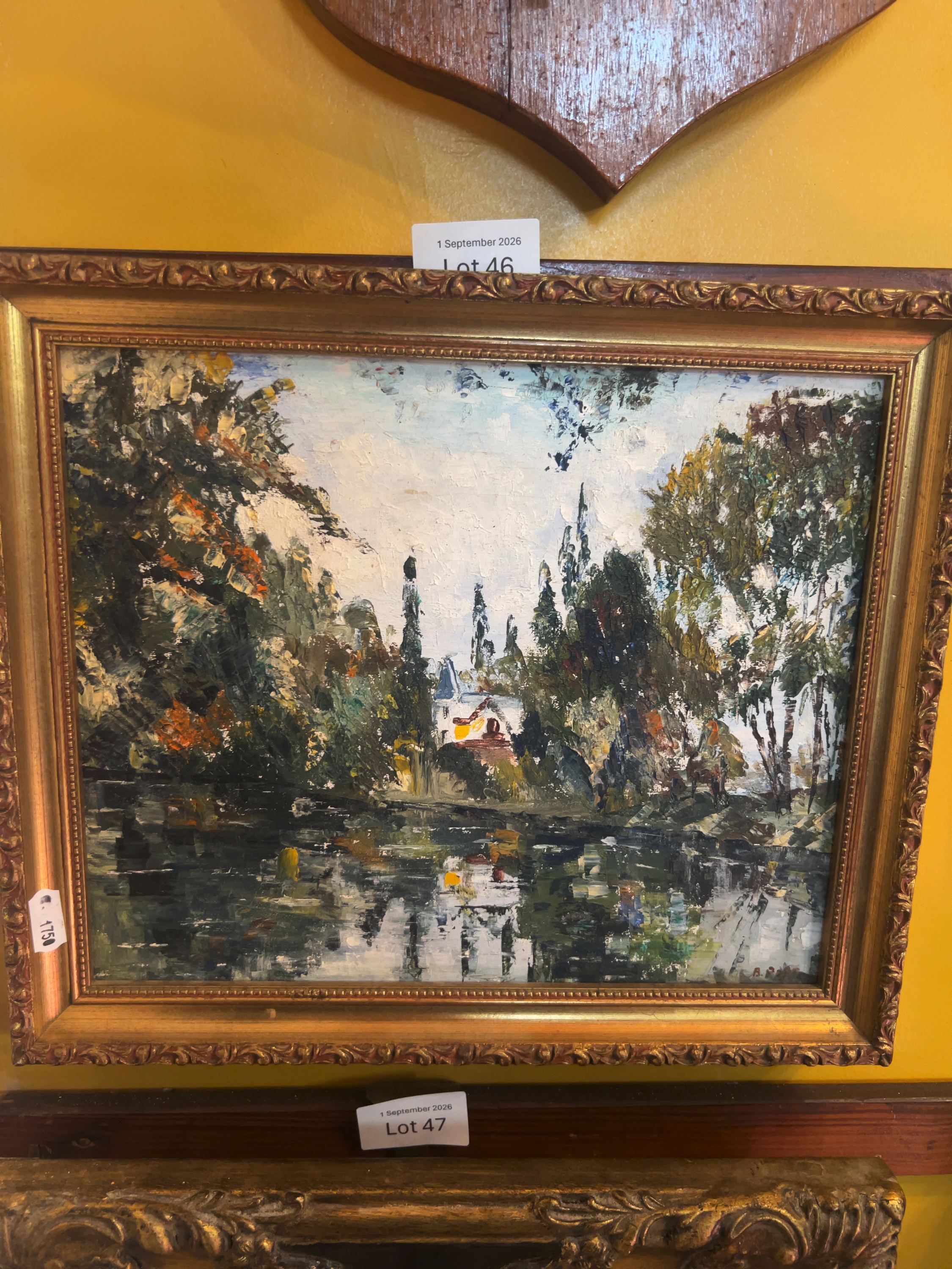B. Prot Late 20th-century Oil on Board Riverside Landscape Painting