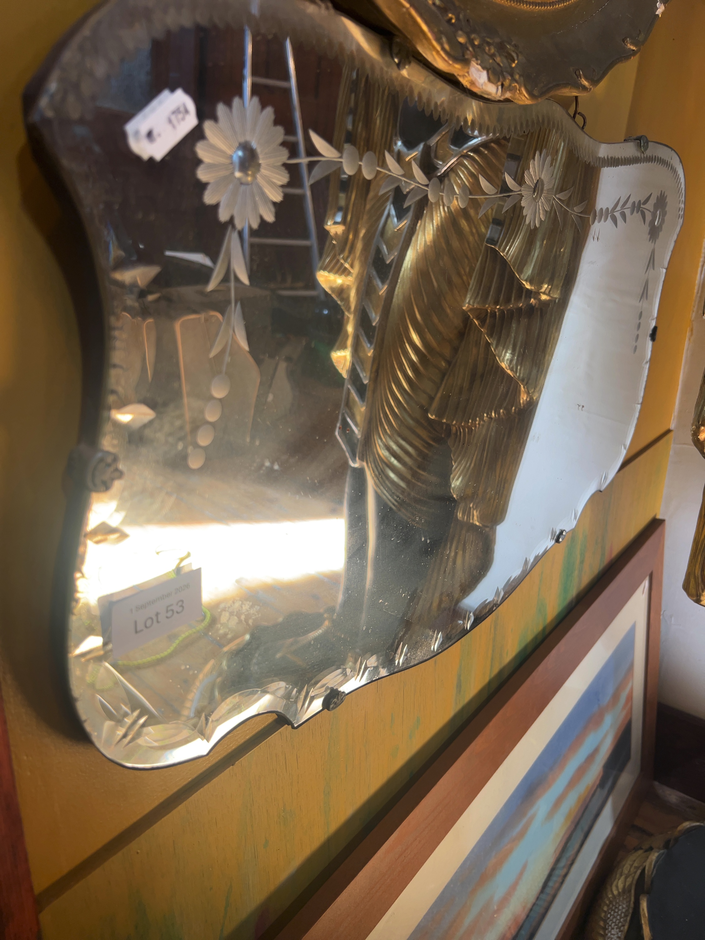 Mid-20th Century Art Deco Frameless Bevelled Glass Wall Mirror