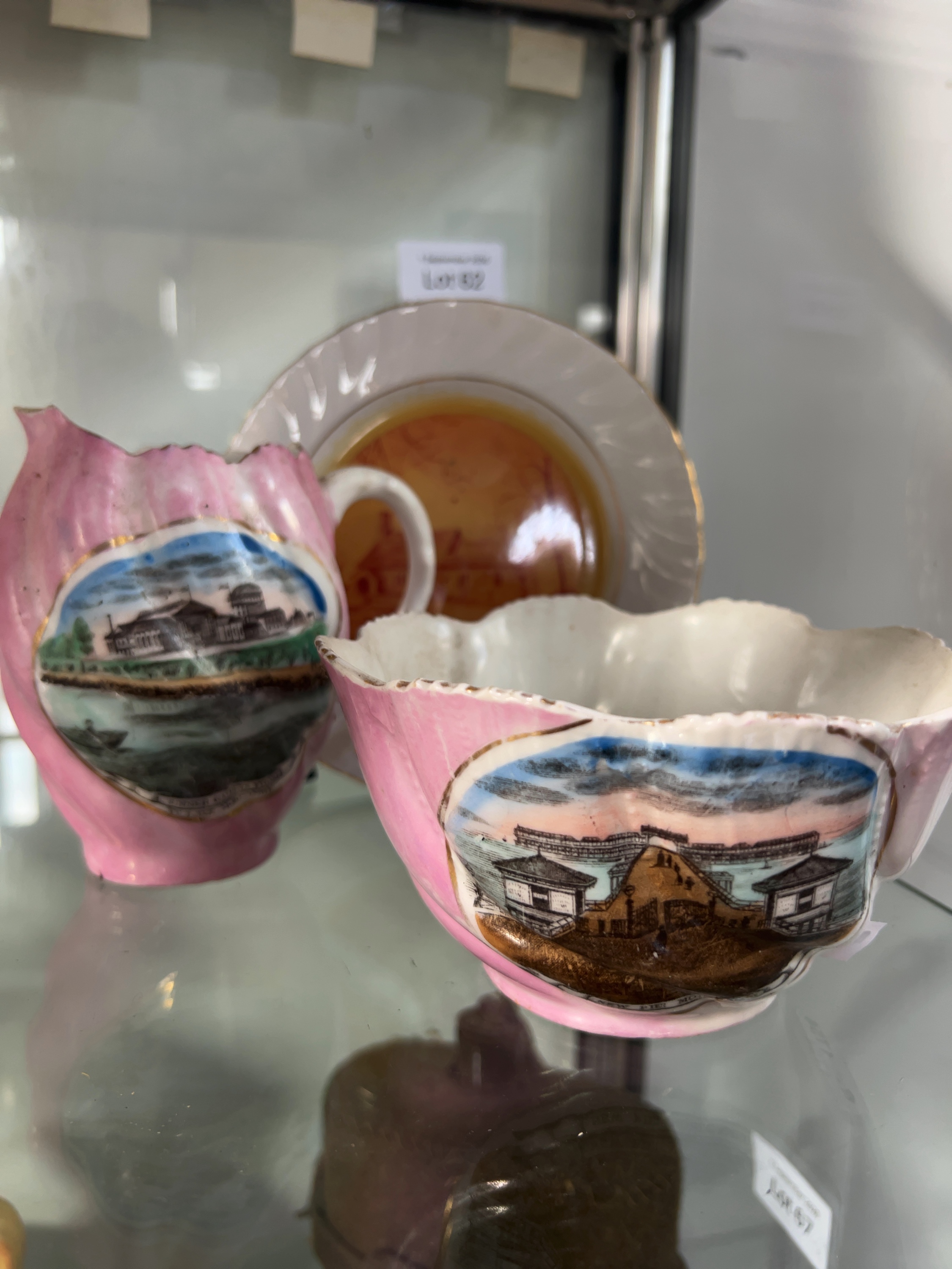 Three Pink Lustre Topographical Ceramic Souvenirs including Morecambe Scenes