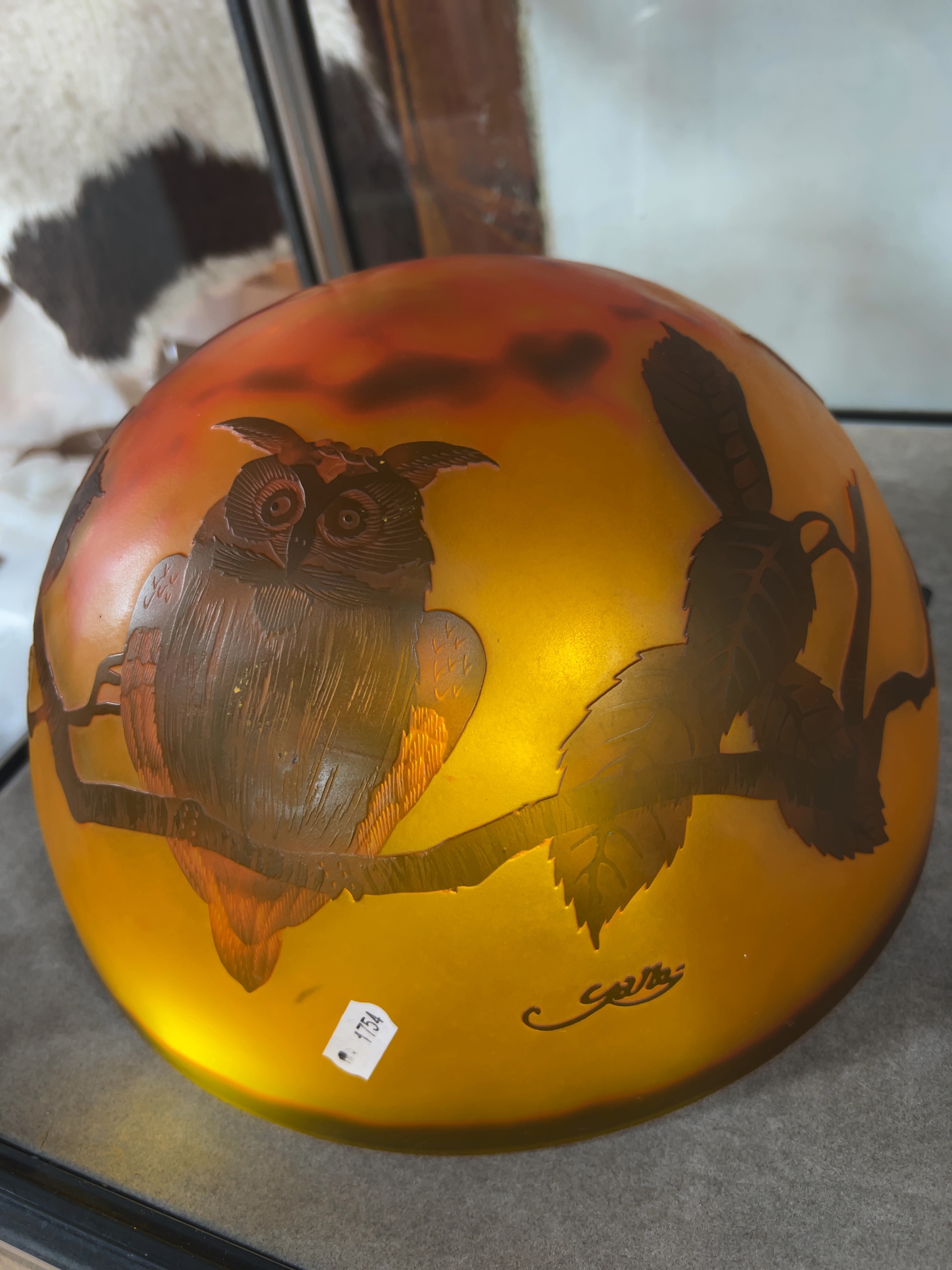 Gallé Cameo Glass Owl Motif Lamp Shade