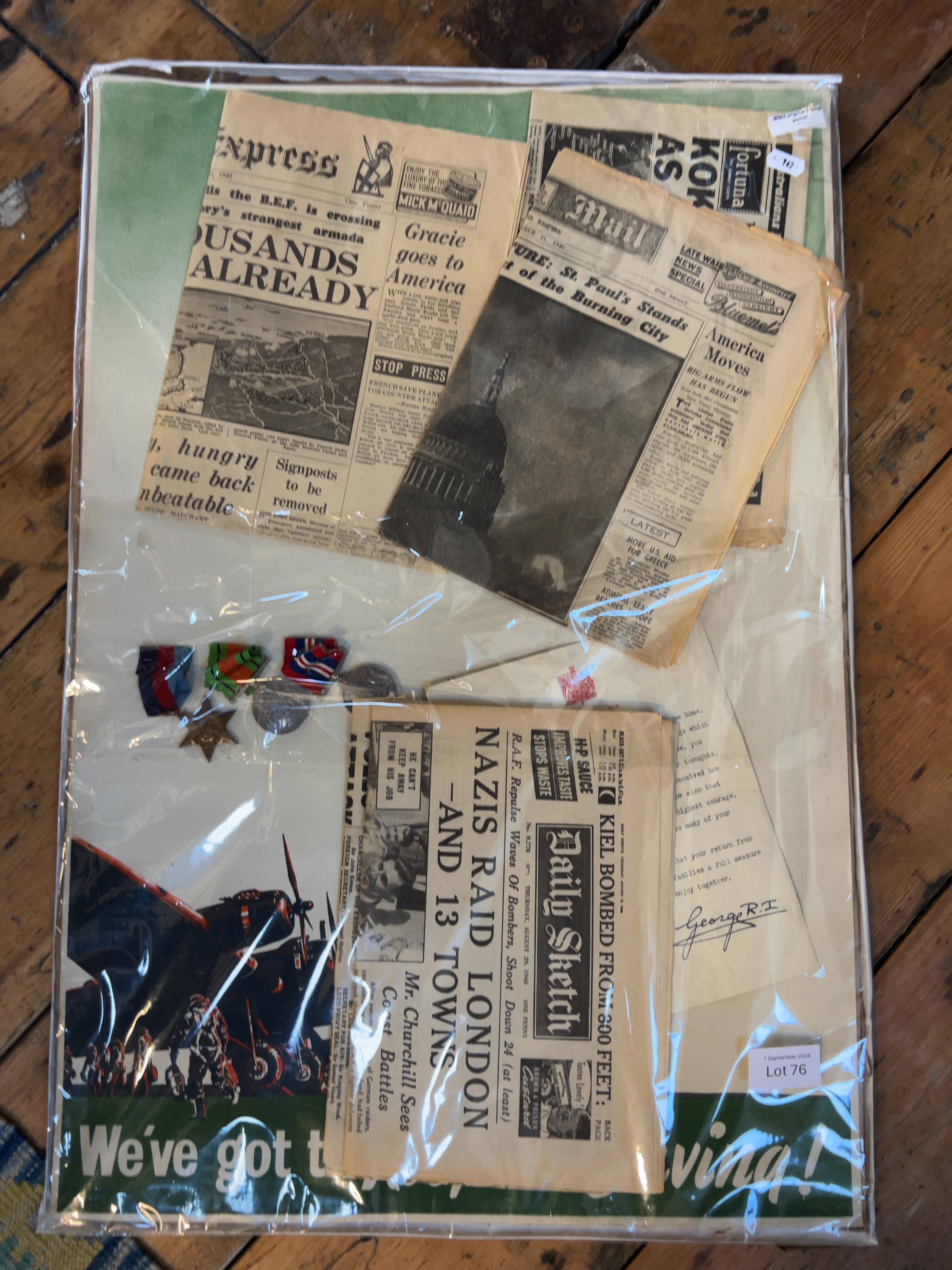 WWII British Service Medals and Home Front Ephemera including National Savings Poster