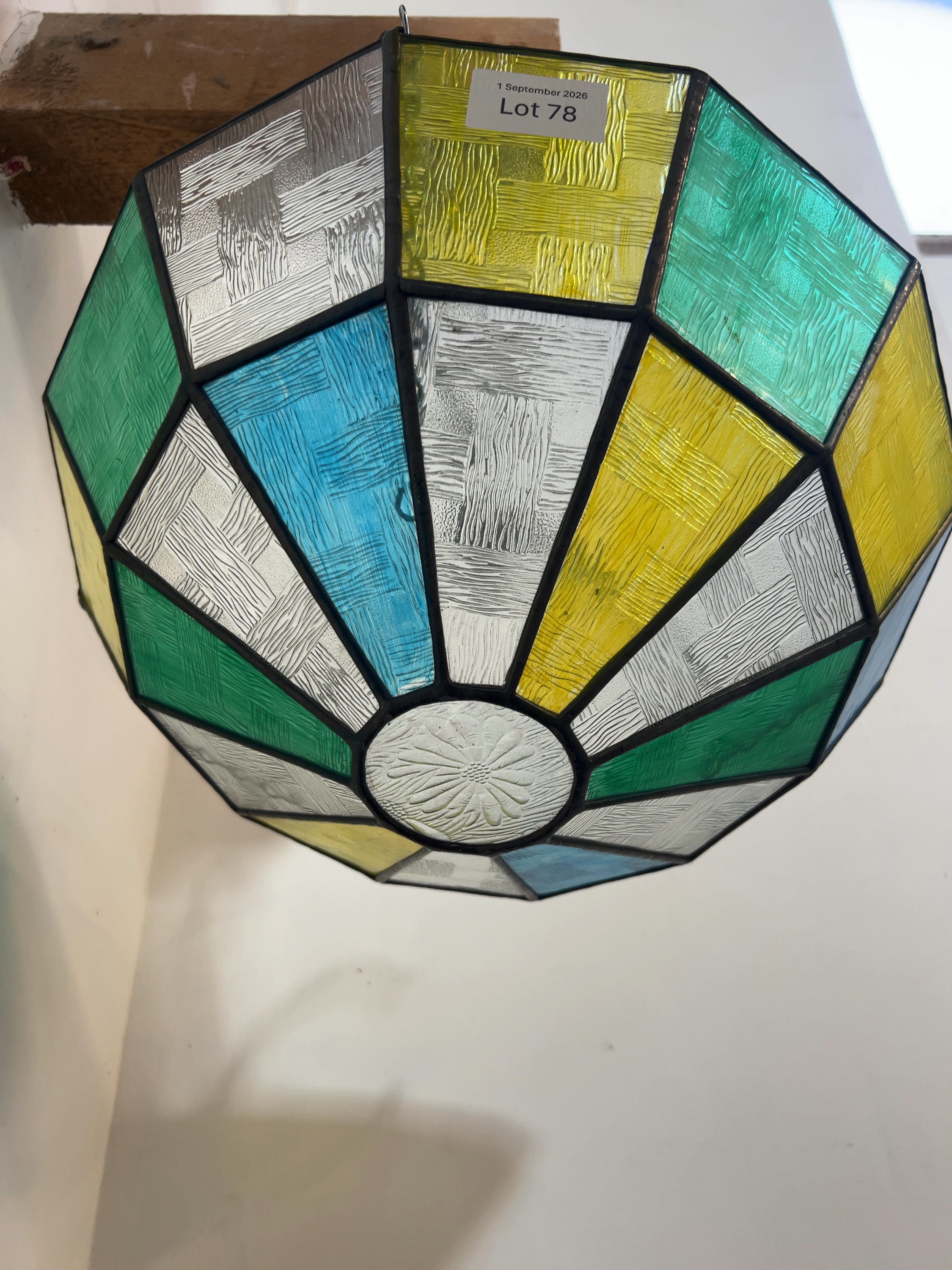 Late 20th-century Geometric Leaded Stained Glass Pendant Light Shade