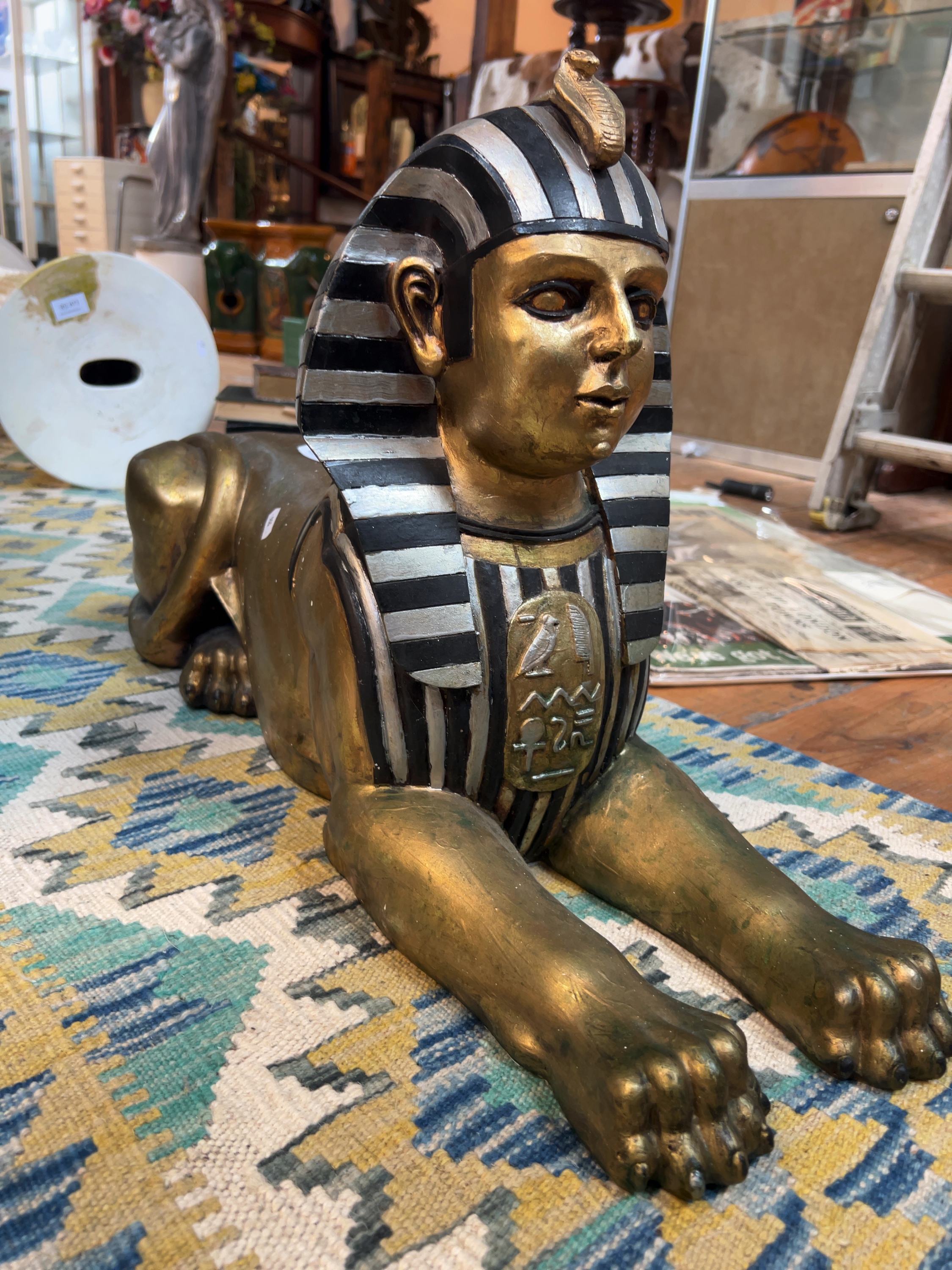 20th-Century Egyptian Revival Gilt Composite Sphinx Sculpture