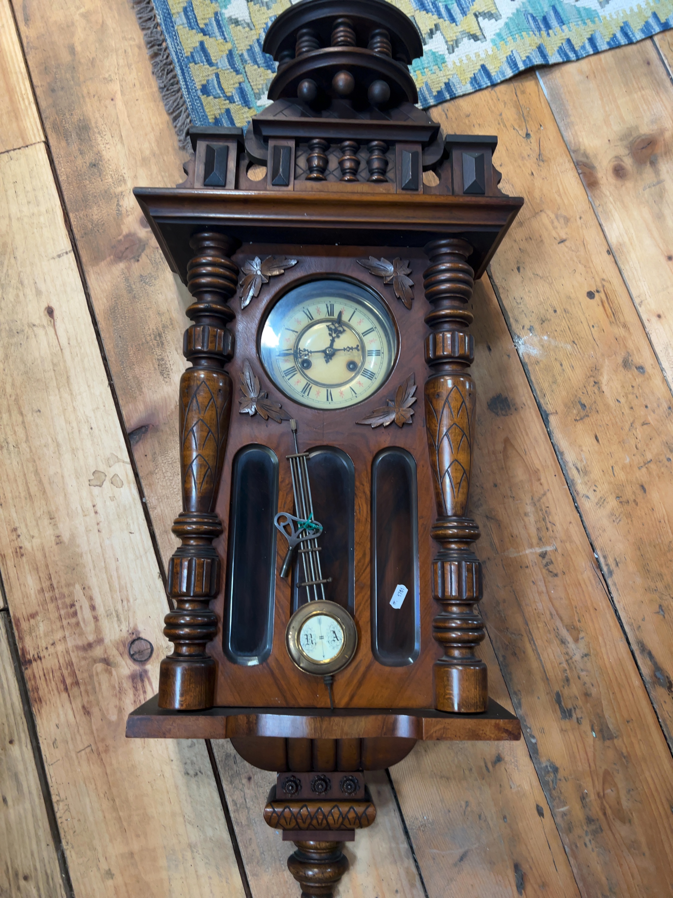 Late 19th-century Carved Walnut Architectural Wall Regulator Clock