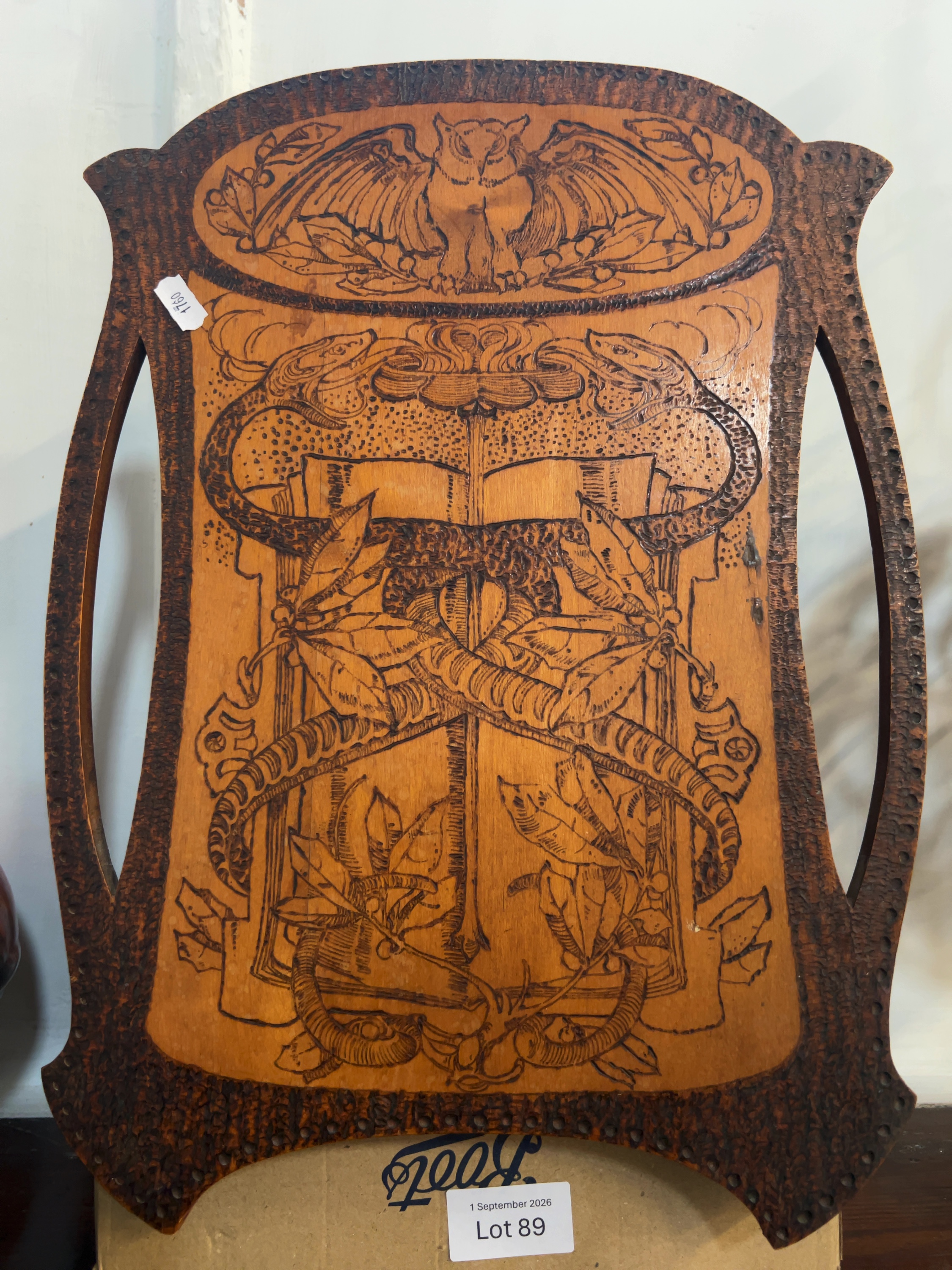 Late Victorian Arts and Crafts Pyrography Pine Wall Cabinet