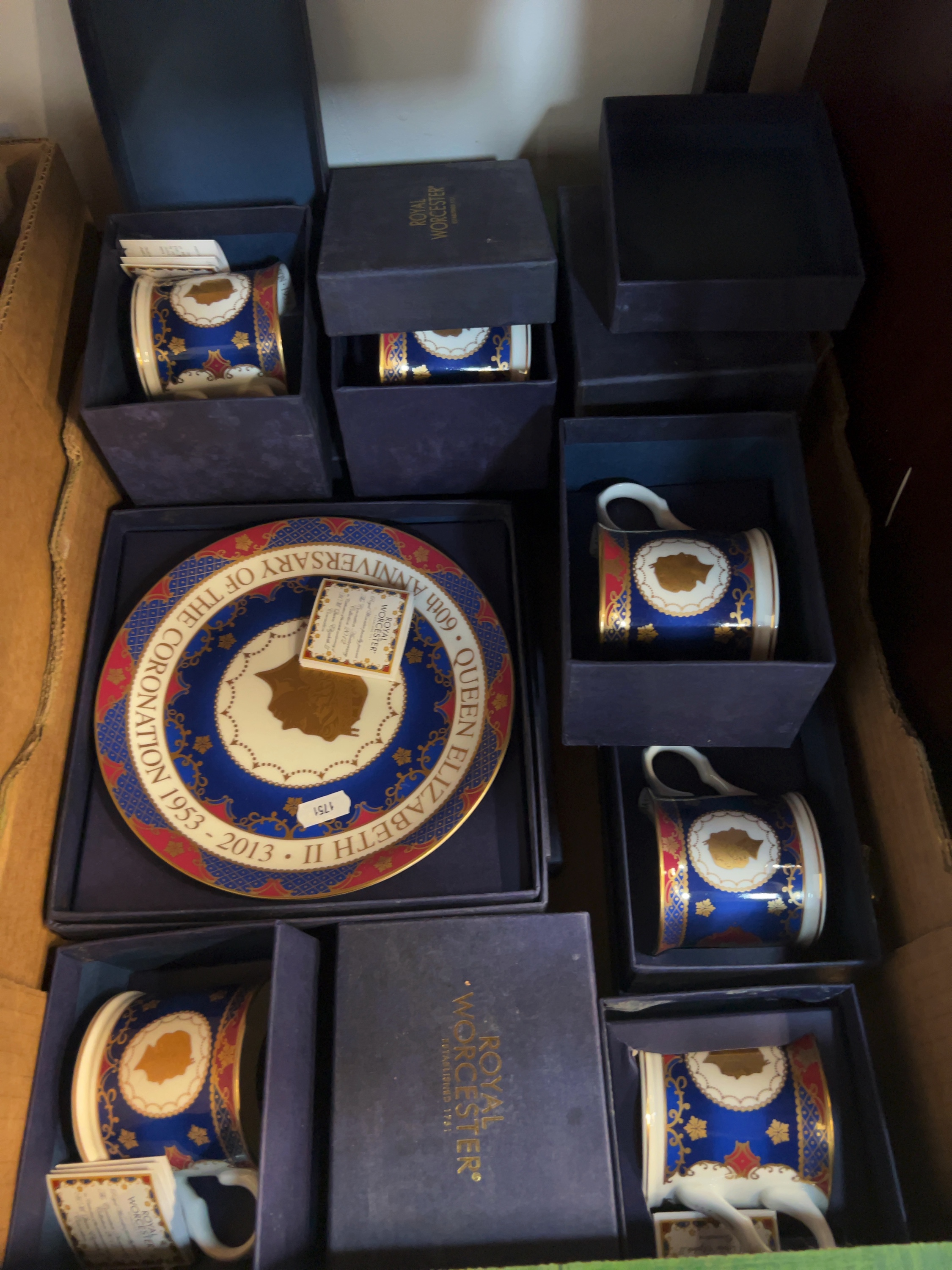 Seven Royal Worcester Fine Bone China Queen Elizabeth II 60th Coronation Anniversary Commemorative Wares