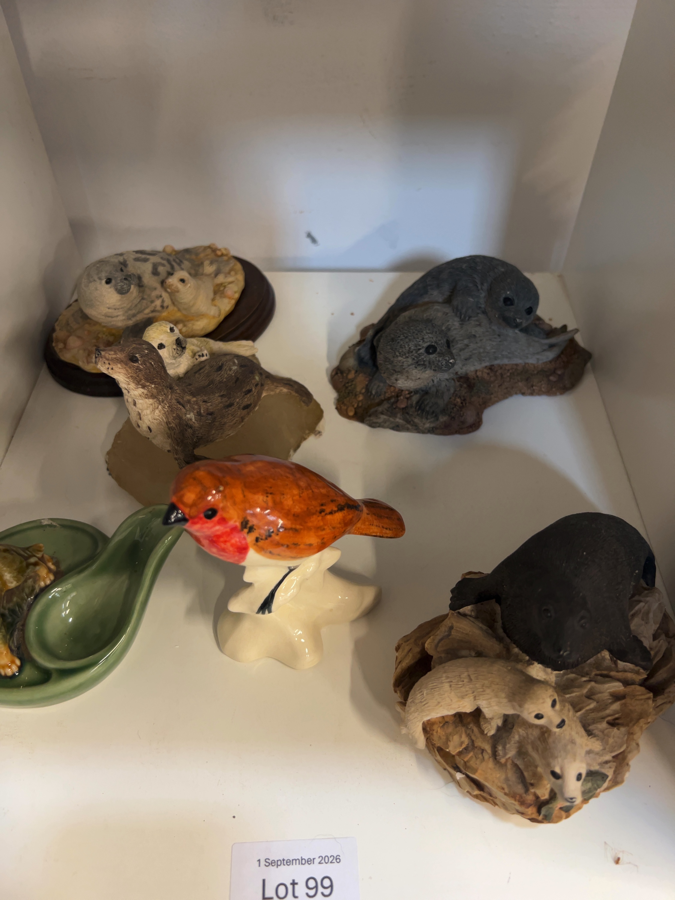 Decorative Animal Figurines and Ceramic Dish Including Babbacombe Pottery Robin and Goebel Distributed Seals