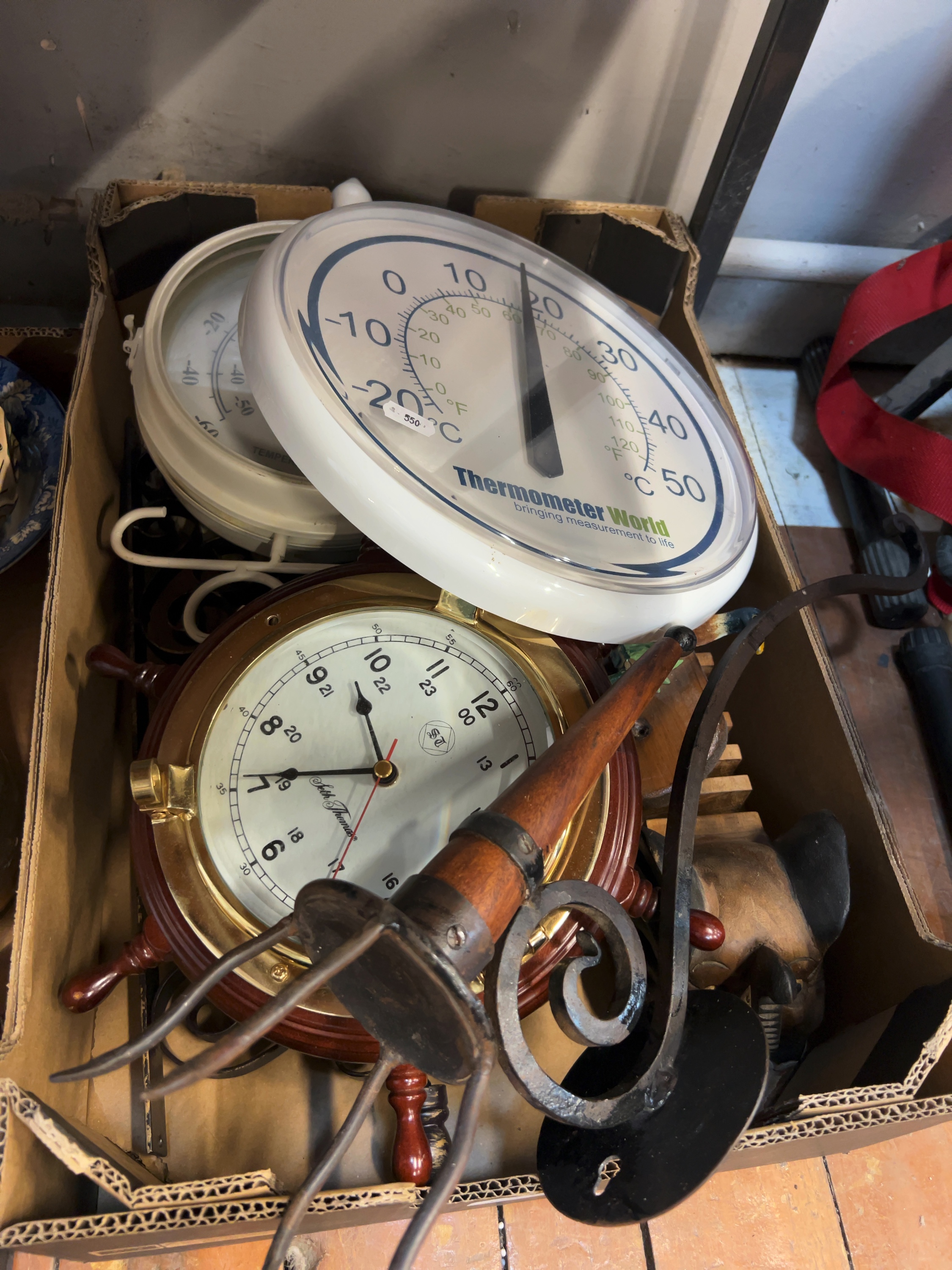 Assorted Decorative Home Items including Seth Thomas and Westminster Clocks and Thermometers