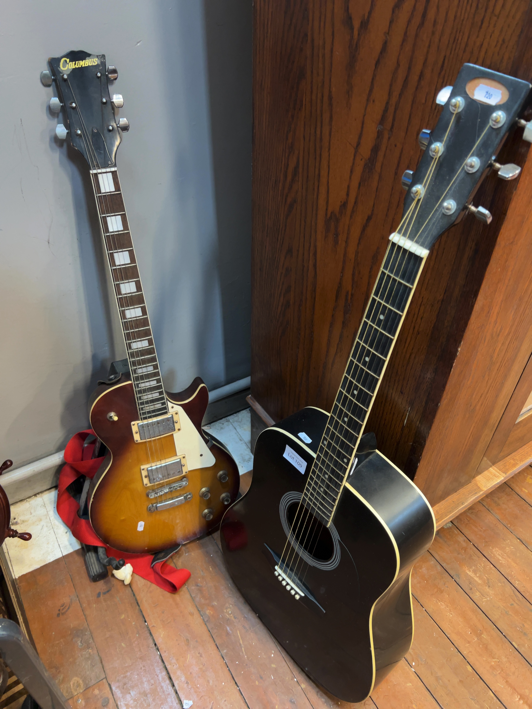 Two Guitars including a Vintage Japanese Columbus Electric and a Stagg Acoustic Model SW201BK