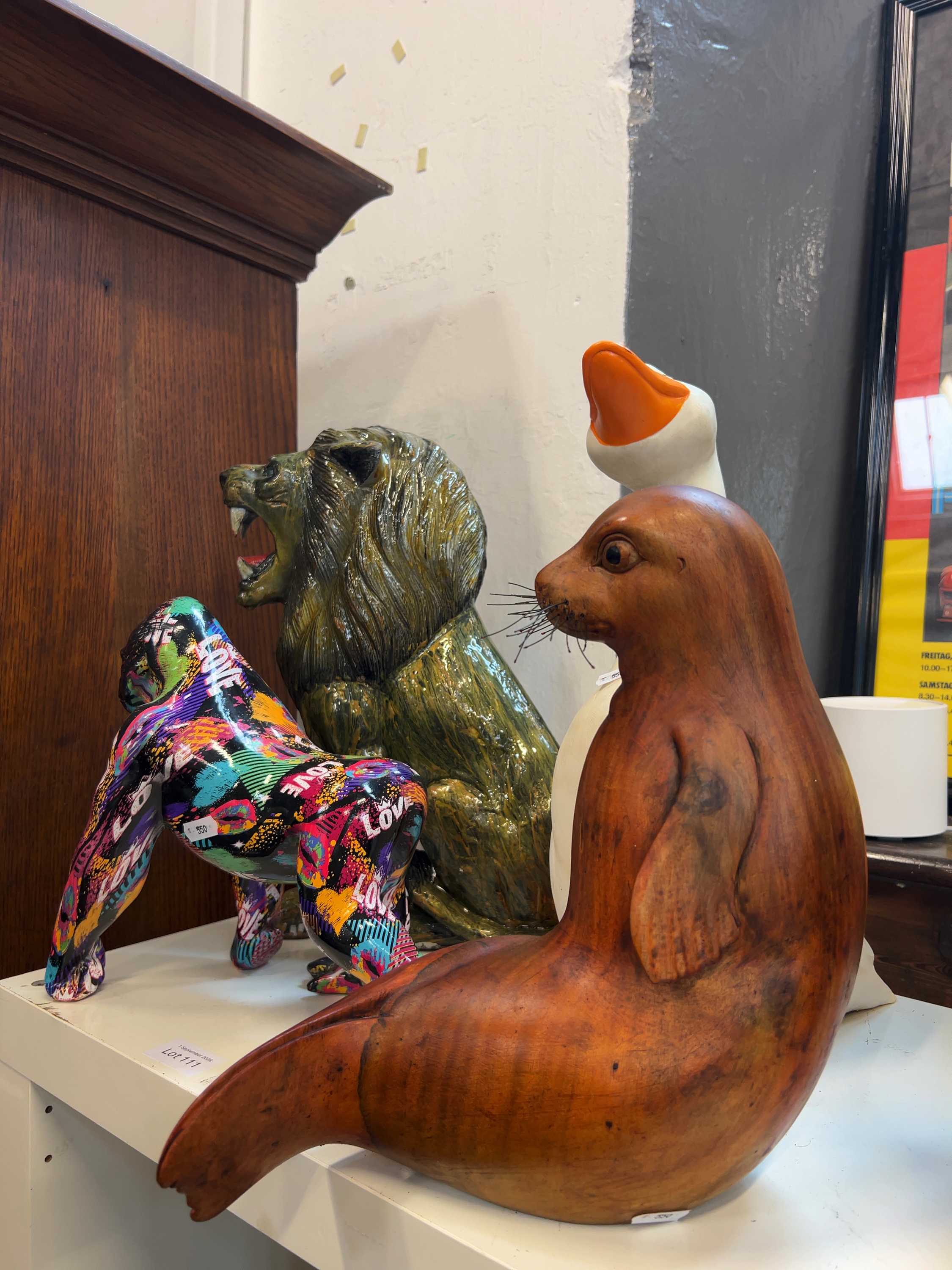 Mixed Media Decorative Animal Figurines Including a Graffiti Style Gorilla