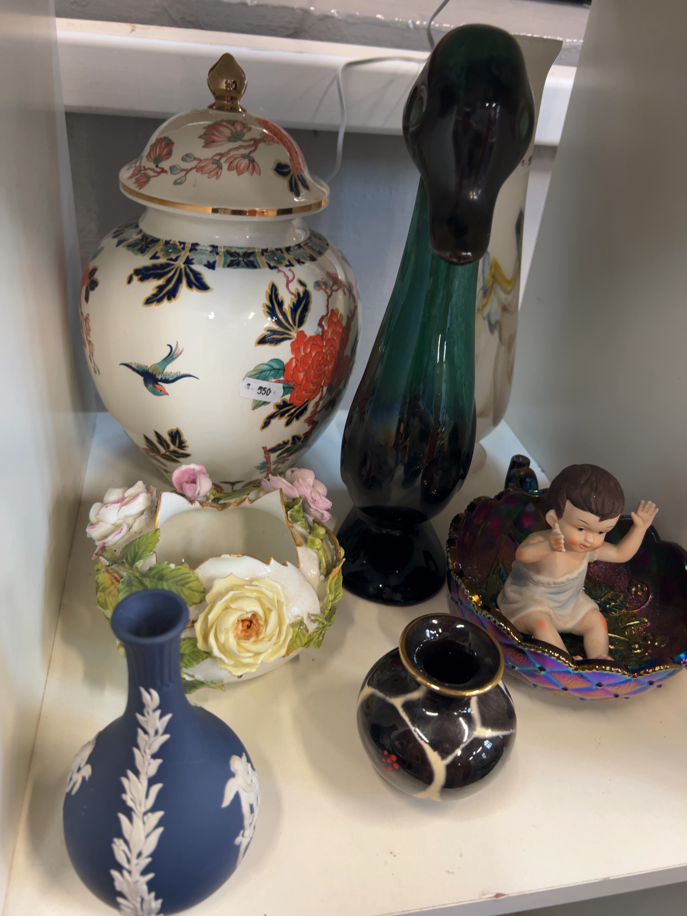 Ceramic and Glass Decorative Items including Floral Ginger Jar and Jasperware Vase