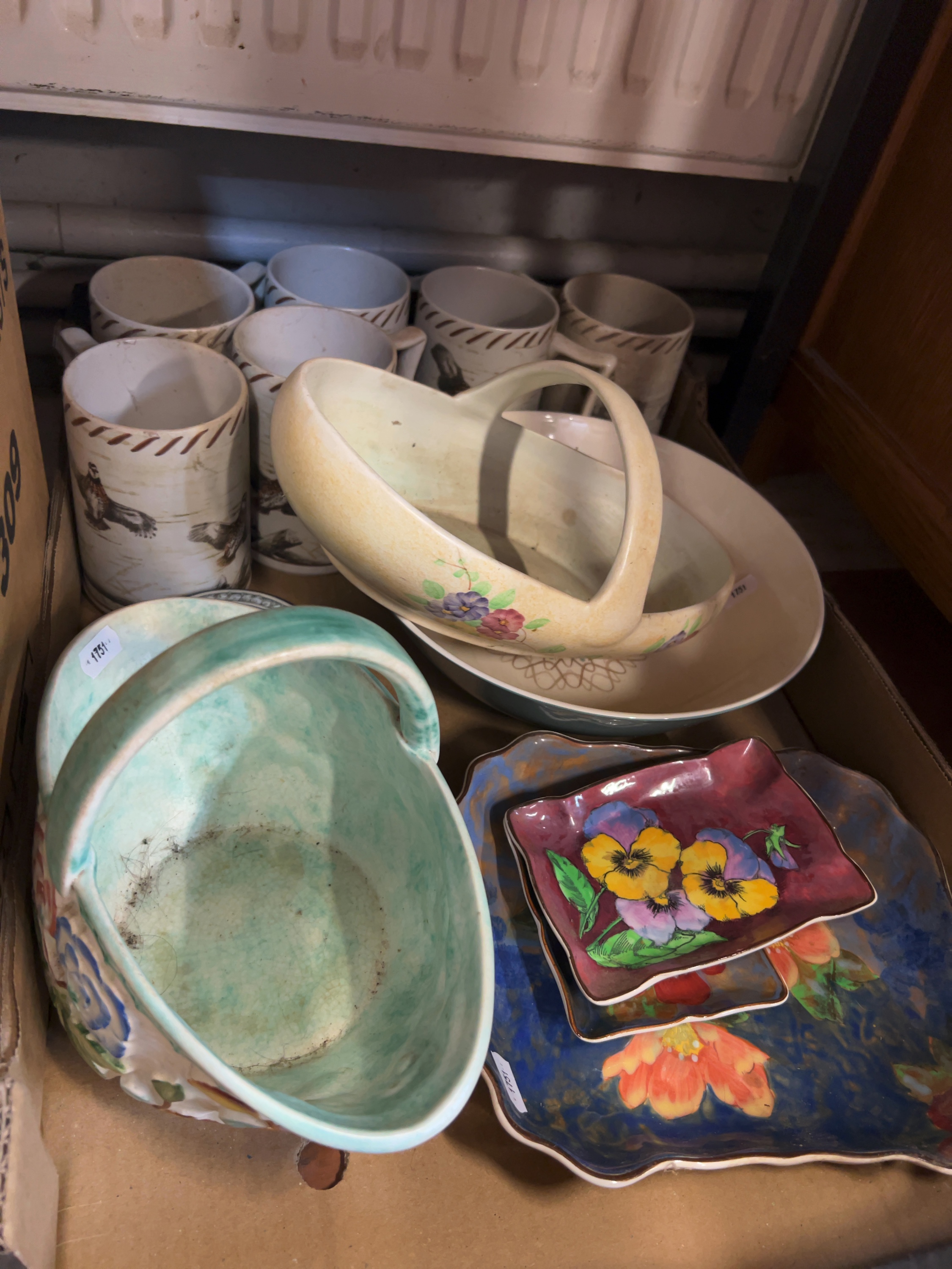 Six Lenox Riverwood Mugs and Decorative Ceramics Including a Jasperware-Style Trinket Box