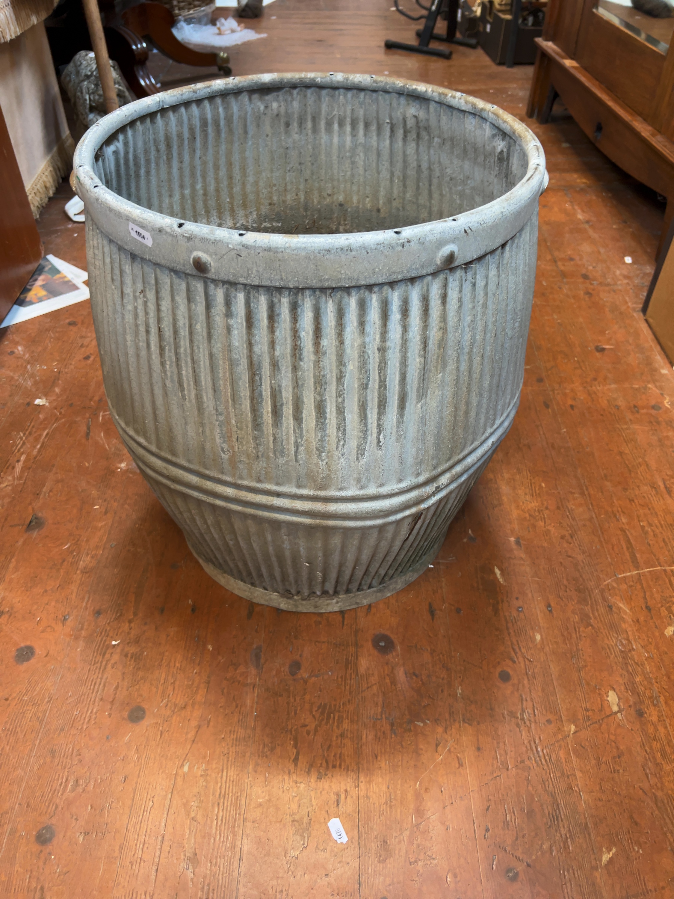 Mid-20th Century Industrial-Style Galvanised Steel Dolly Tub Garden Planter