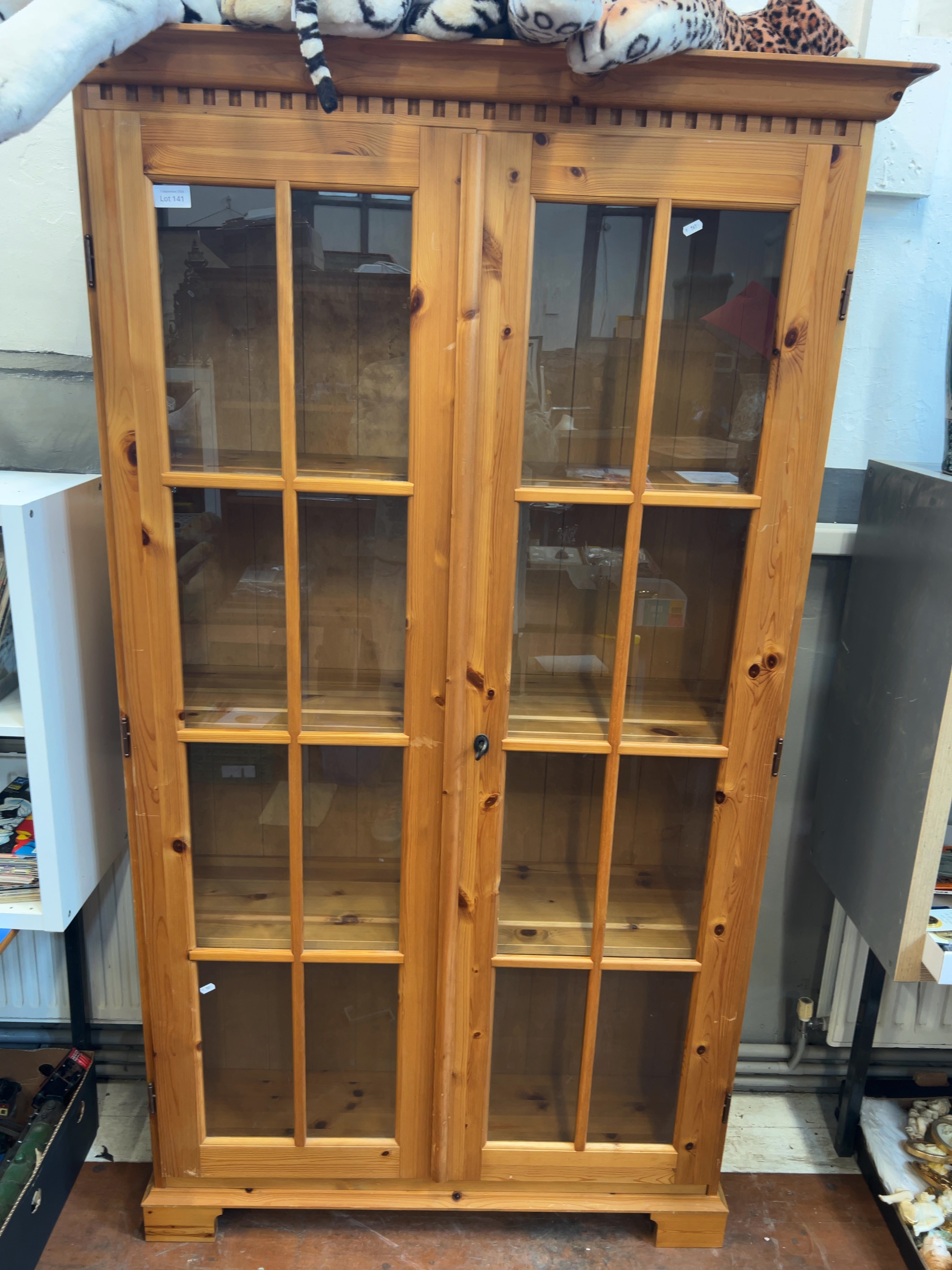 Late 20th-Century Knotted Pine Two-Door Glazed Display Cabinet