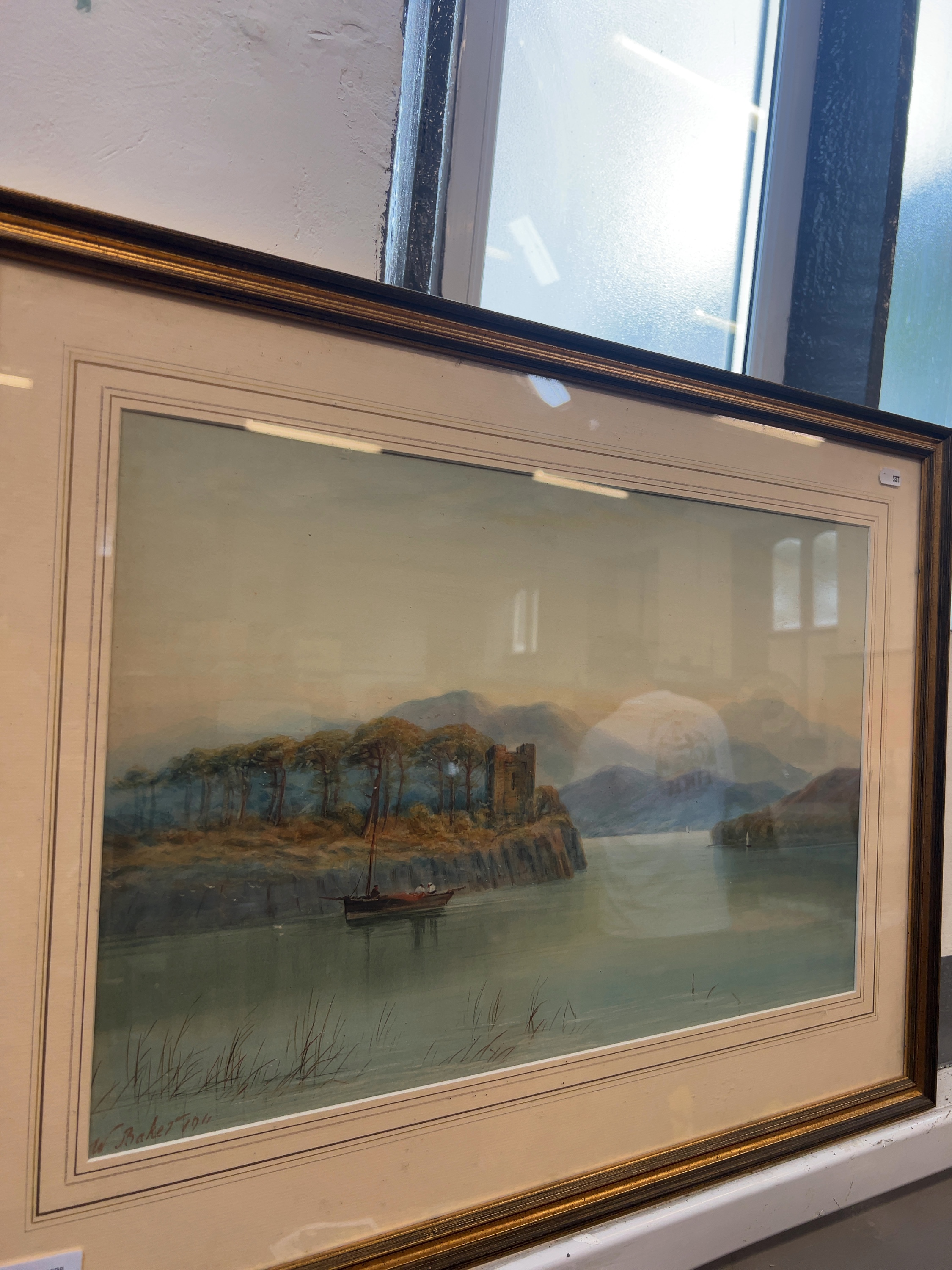 Early 20th Century W Baker Watercolour Landscape with Castle Ruin