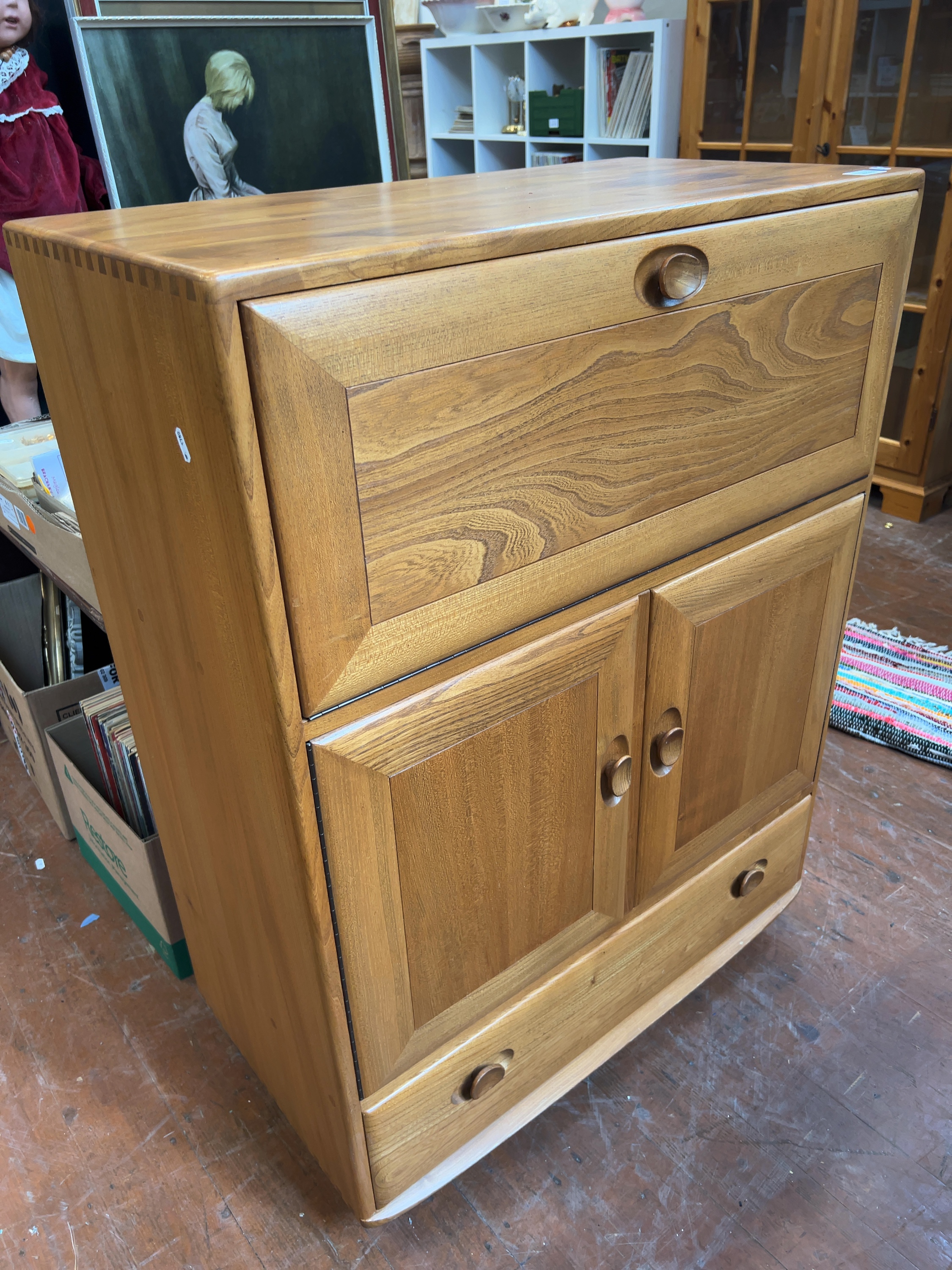 Mid-Century Ercol Windsor Model 469 Elm Bureau