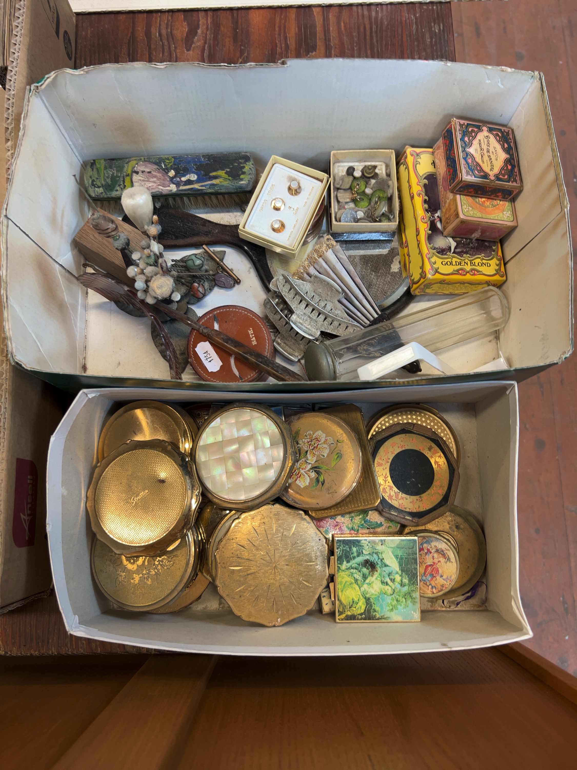 Vintage Mid-20th Century Stratton Metal Vanity Accessories Including Roger & Gallet Soap