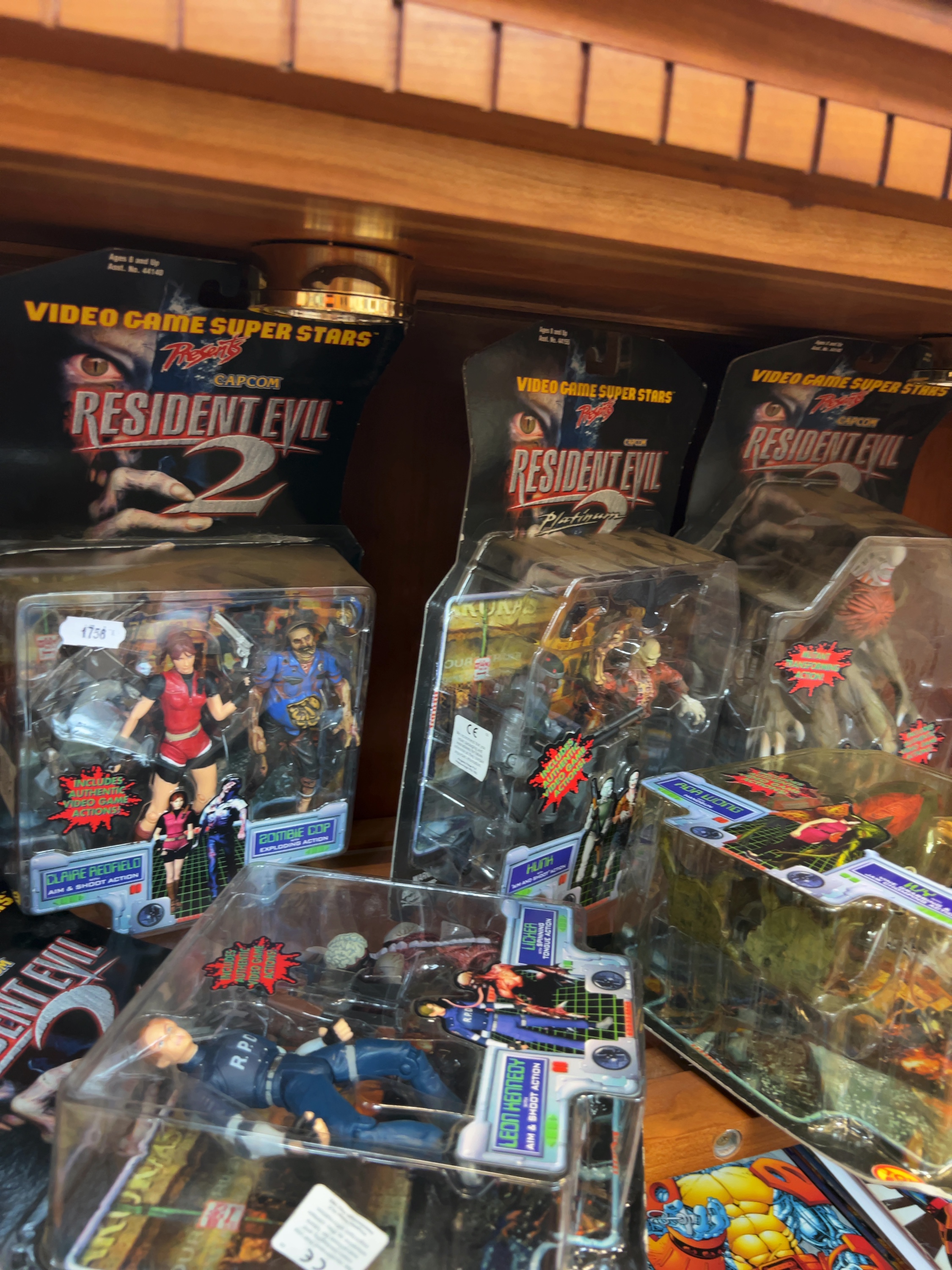 Five Vintage Toy Biz Resident Evil 2 Video Game Super Stars Action Figures Including Hunk and Claire Redfield