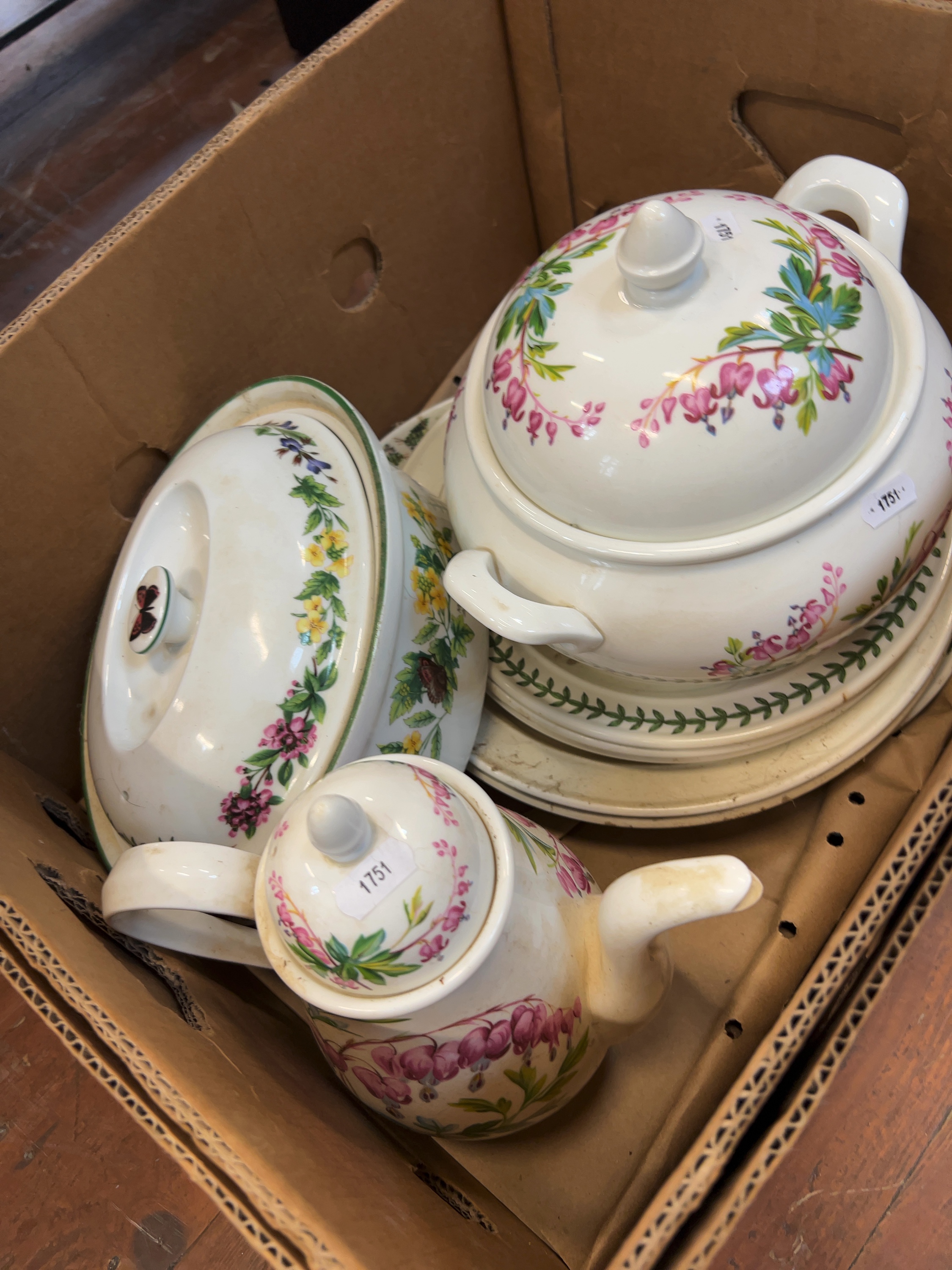 Three Portmeirion Botanic Garden Earthenware Serving Pieces including a Tureen and Teapot