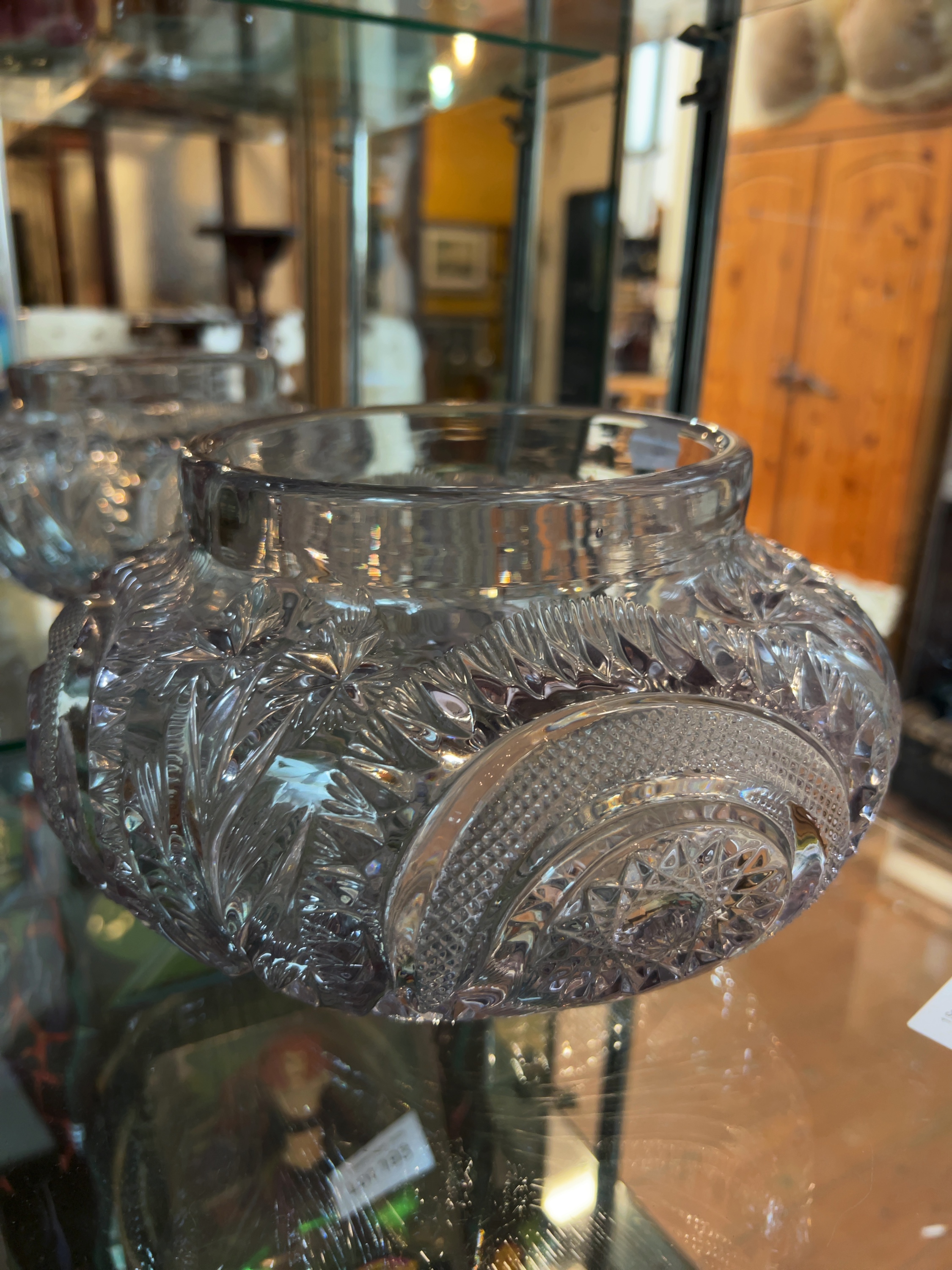 Early 20th Century Photochromic Amethyst Tinted Cut Lead Crystal Rose Bowl