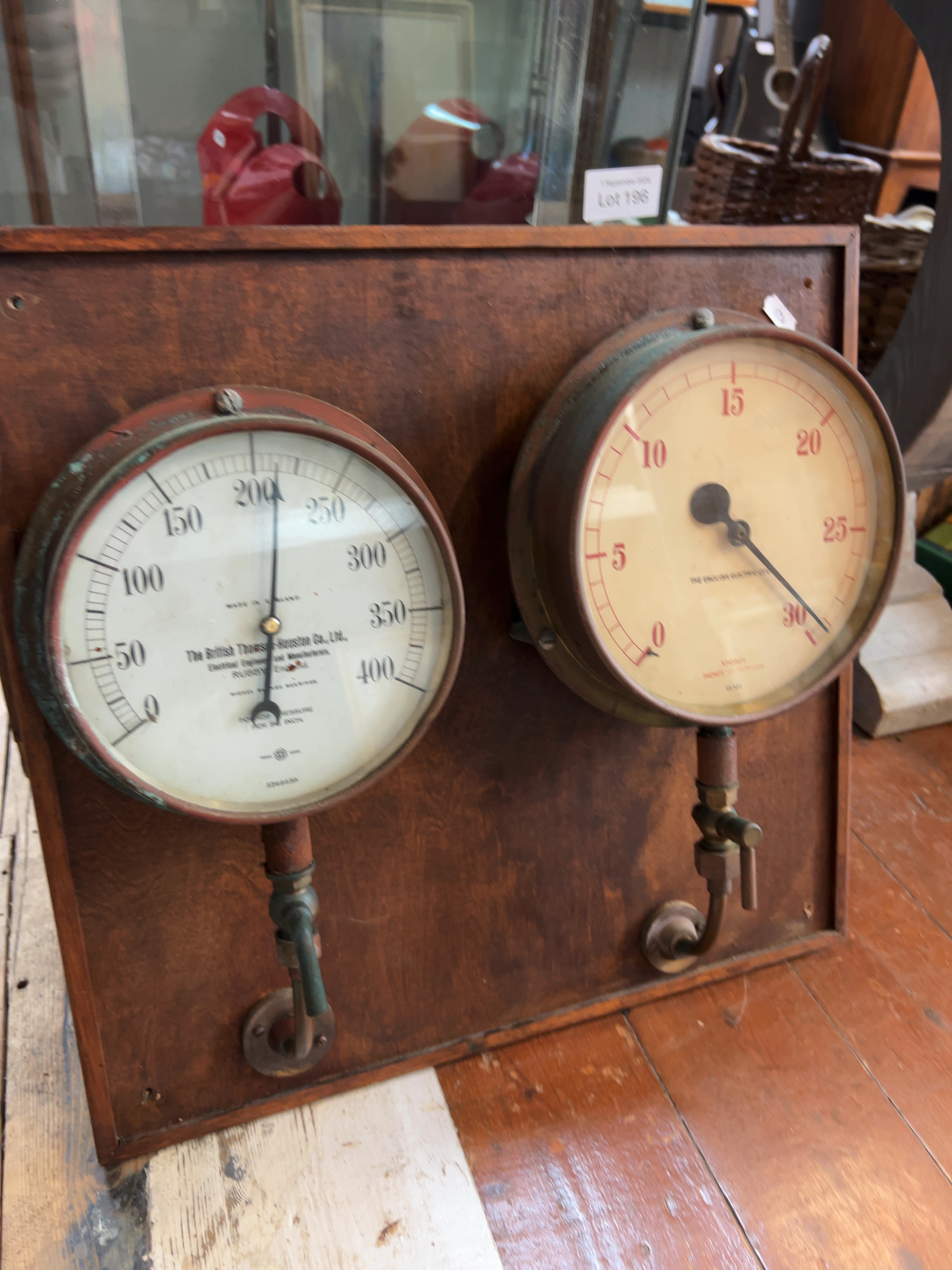 Two Early 20th-Century British Thomson-Houston and English Electric Industrial Gauges on Mahogany Board