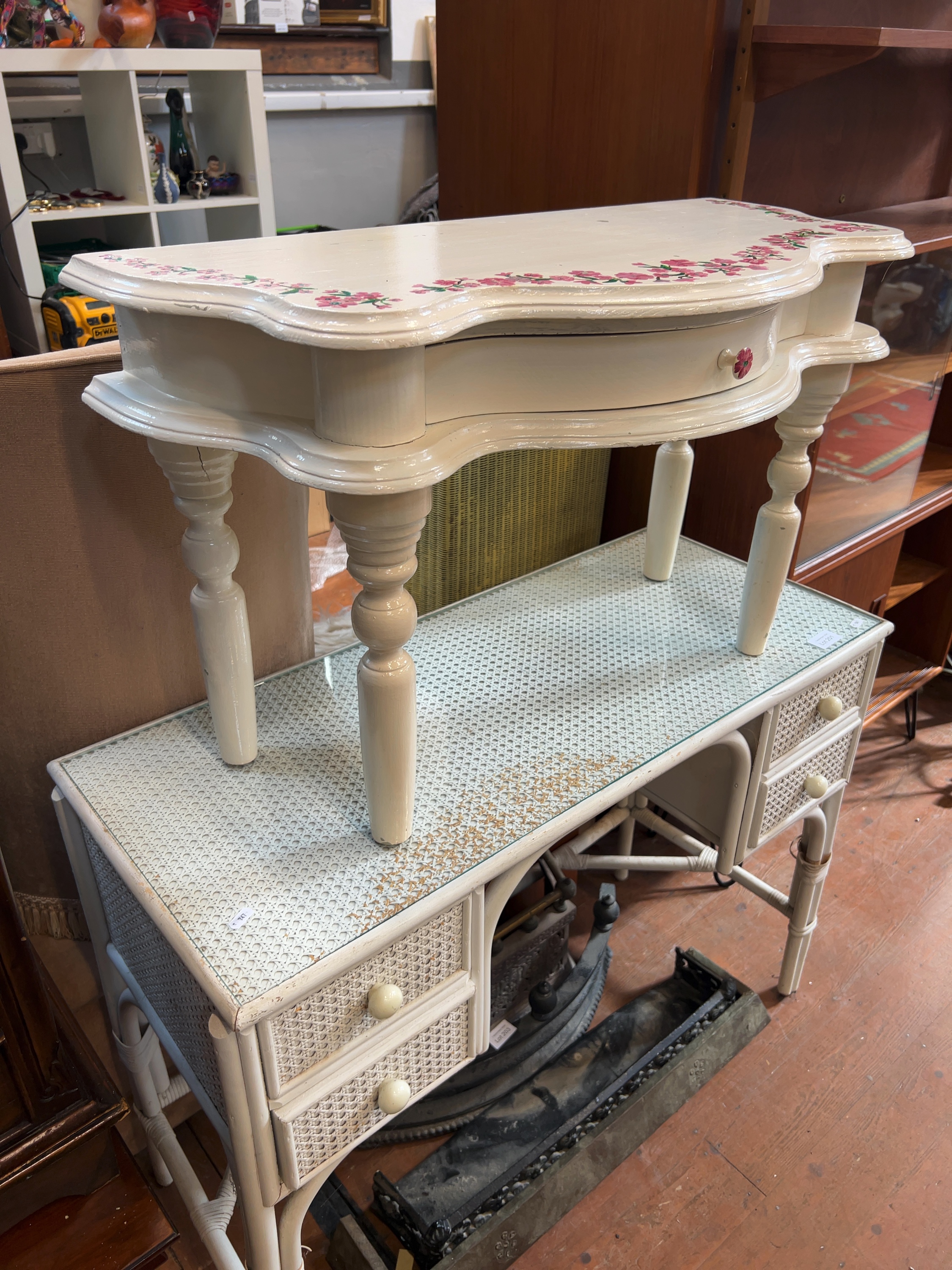 Two 20th-Century Painted Wood Desks including a Faux-Bamboo Style Dressing Table