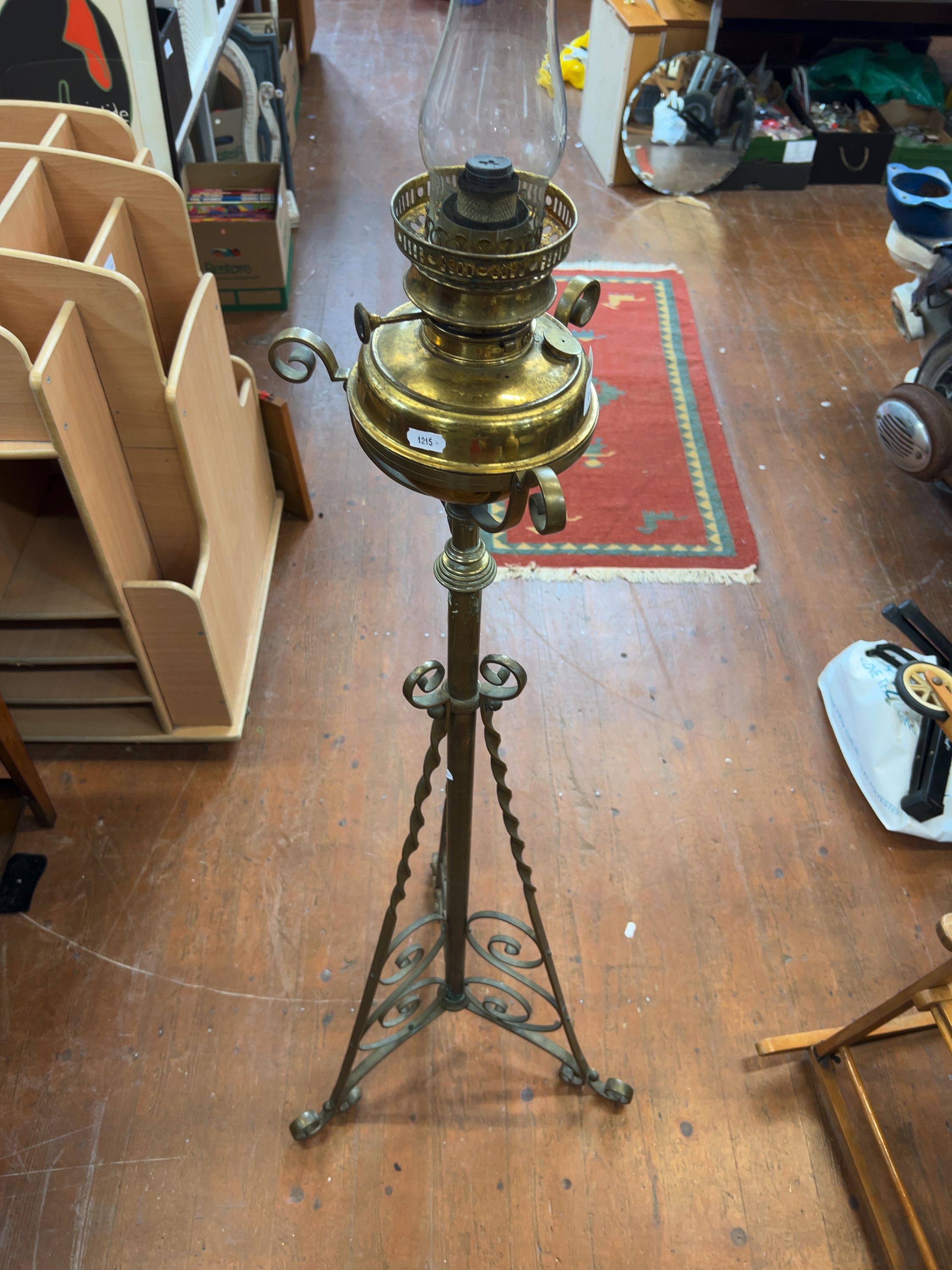 Late Victorian Arts & Crafts-style Brass Telescopic Floor Oil Lamp