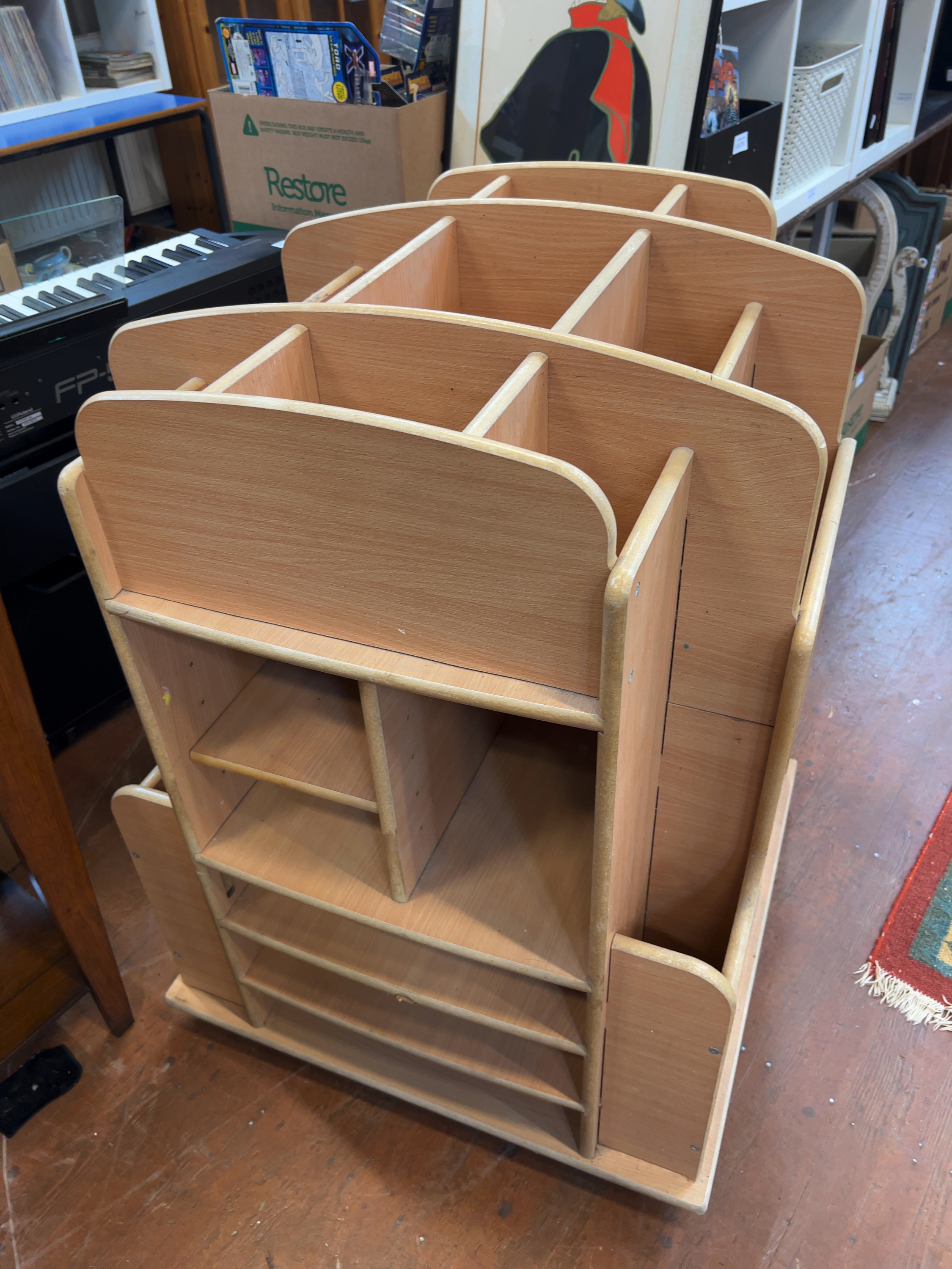 Modern Beech-Effect Mobile Multi-Compartment Classroom Art Storage Trolley
