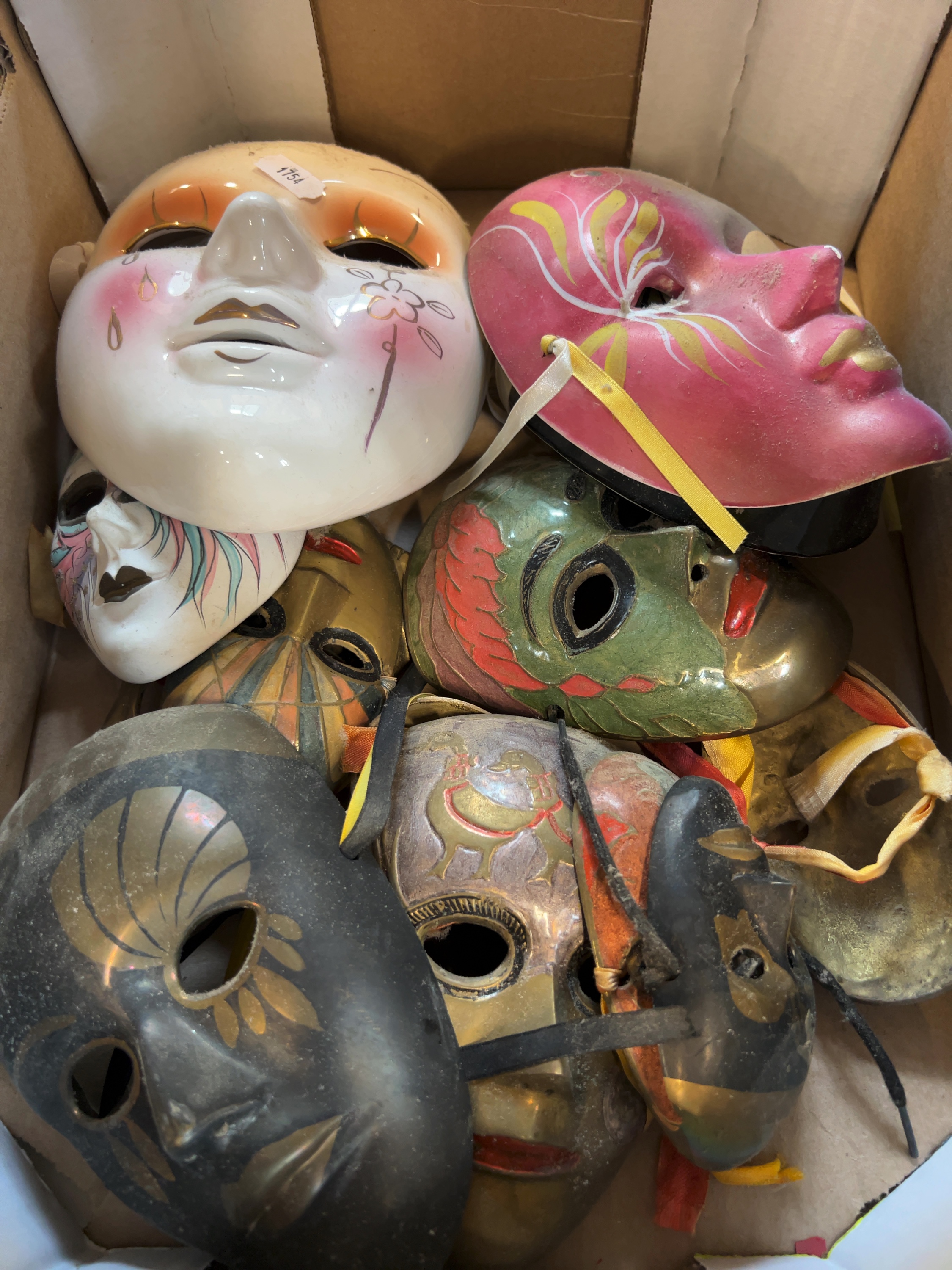 Venetian Style Ceramic and Brass Decorative Wall Masks