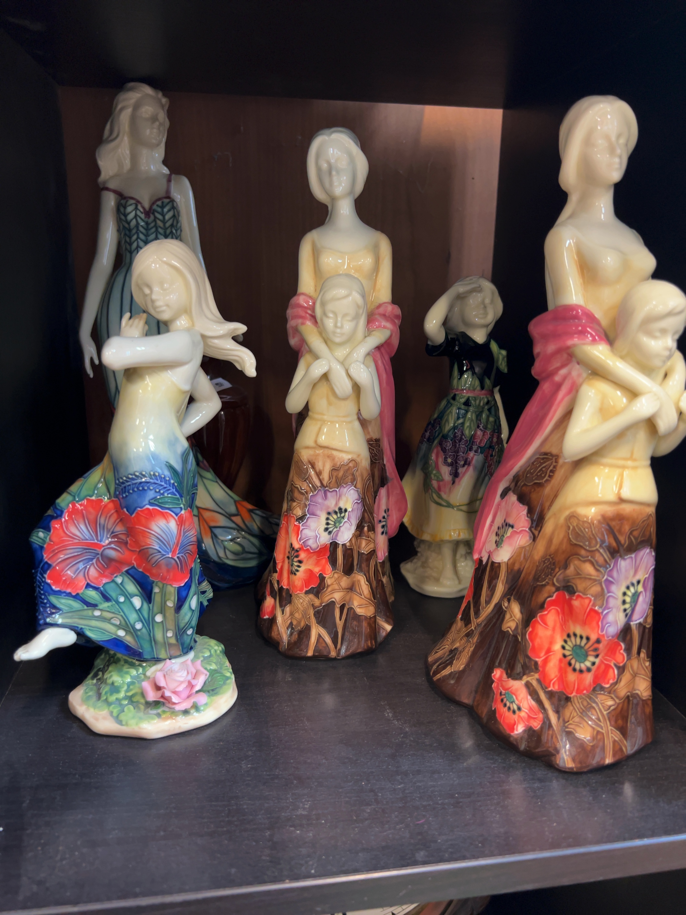Five Contemporary Old Tupton Ware Hand Painted Ceramic Figurines including Poppy and Hibiscus Patterns
