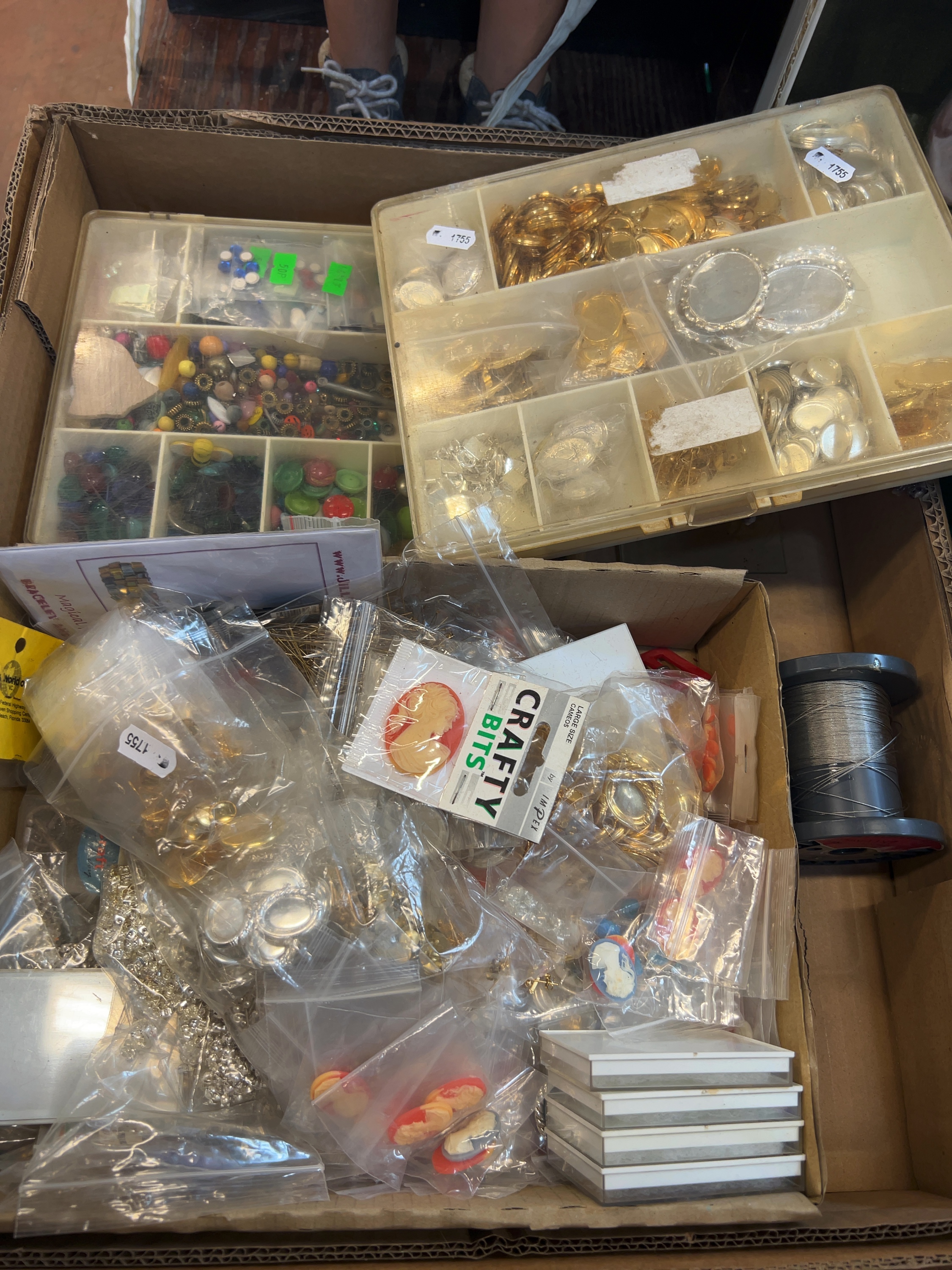 Mixed Costume Jewellery Findings and Craft Supplies Including Cameos and Beading Wire