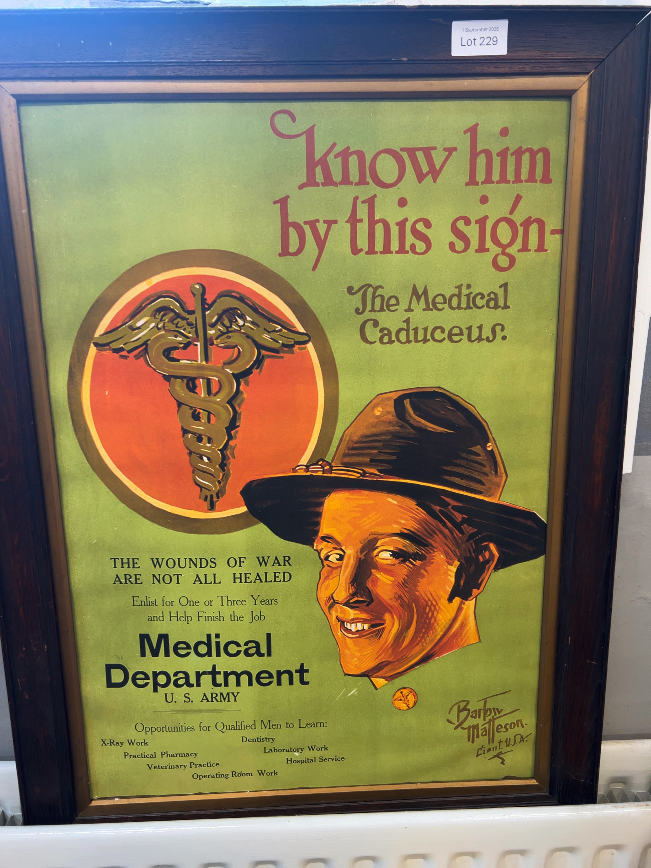 WWI-Style Barbour Matteson US Army Medical Department Reproduction Recruiting Poster