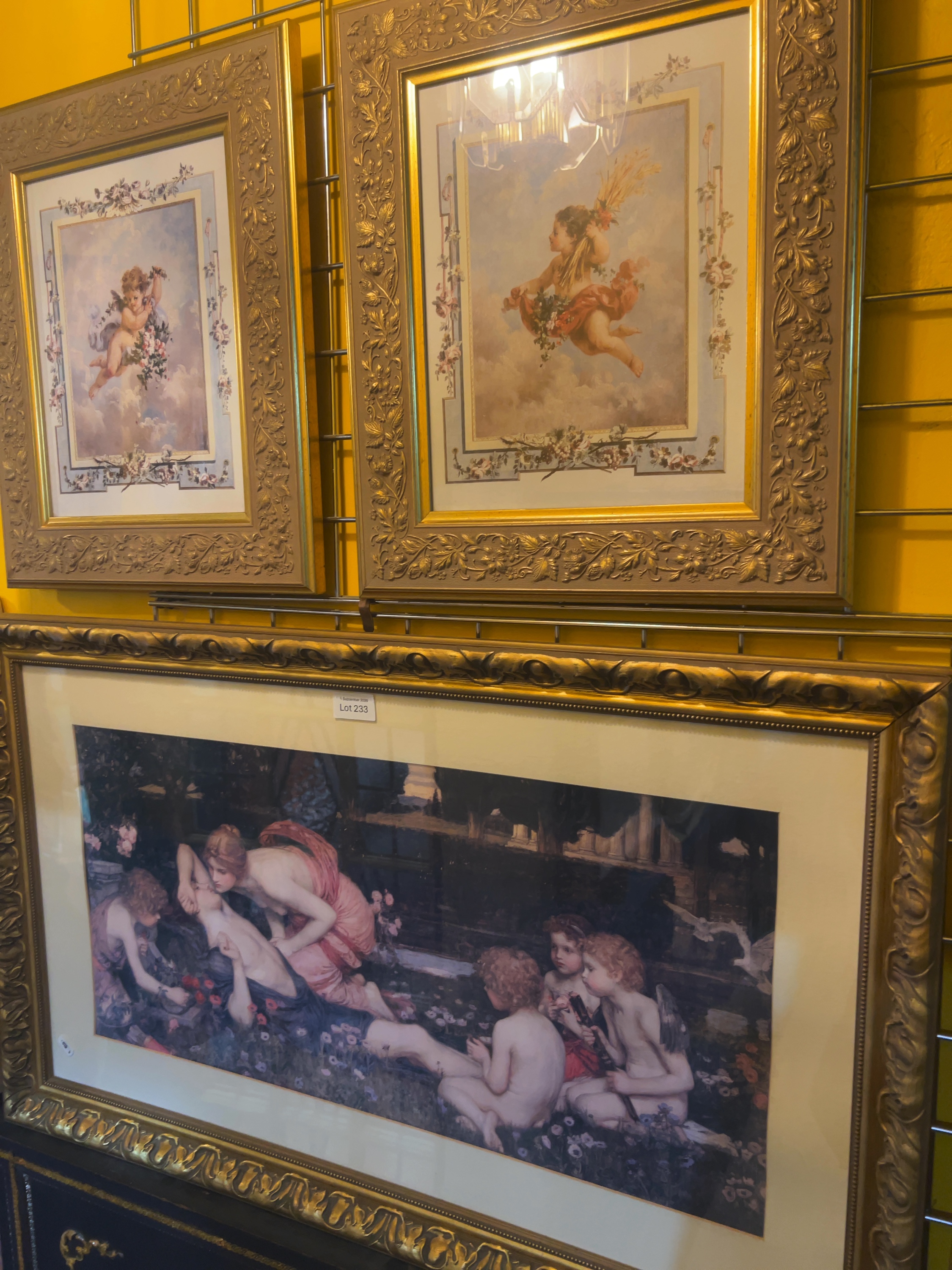 Three Ornate Gilt-Framed Classical-Style Mythological and Allegorical Prints Including 'Venus and Adonis'