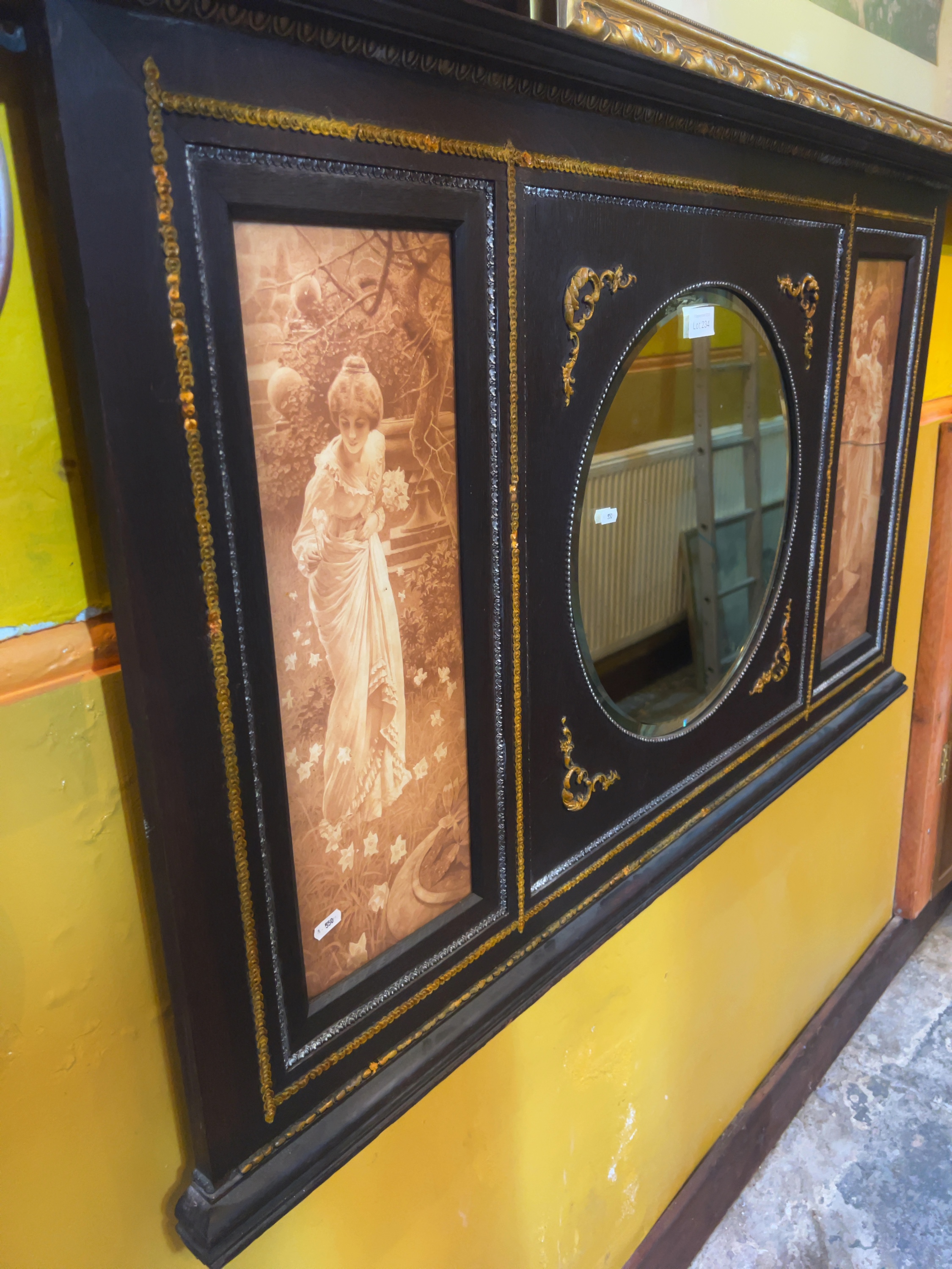 Edwardian Ebonised and Gilt-Decorated Triple Overmantel Mirror