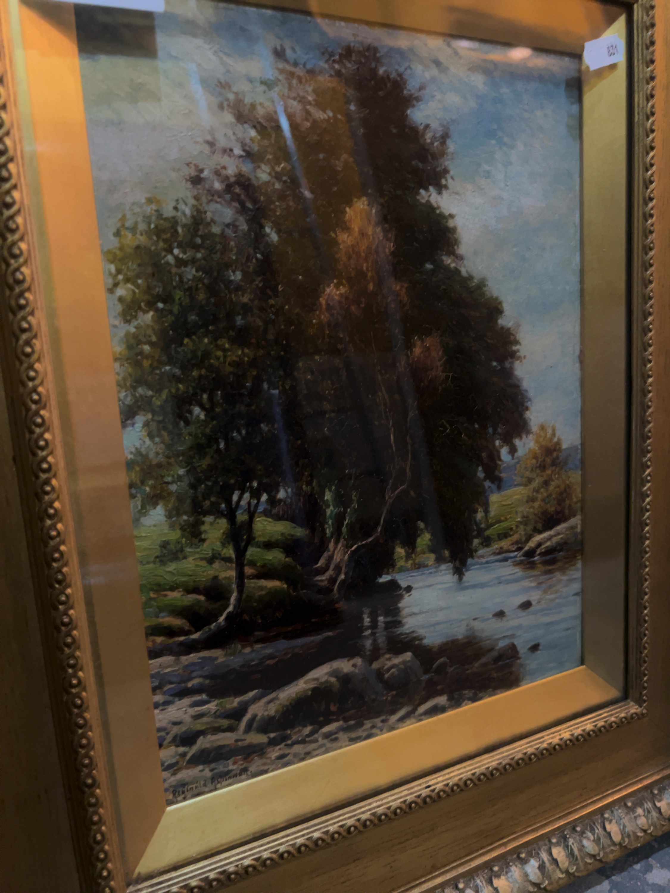 Late 19th Century Reginald Aspinwall Oil on Board Landscape of the River Lune