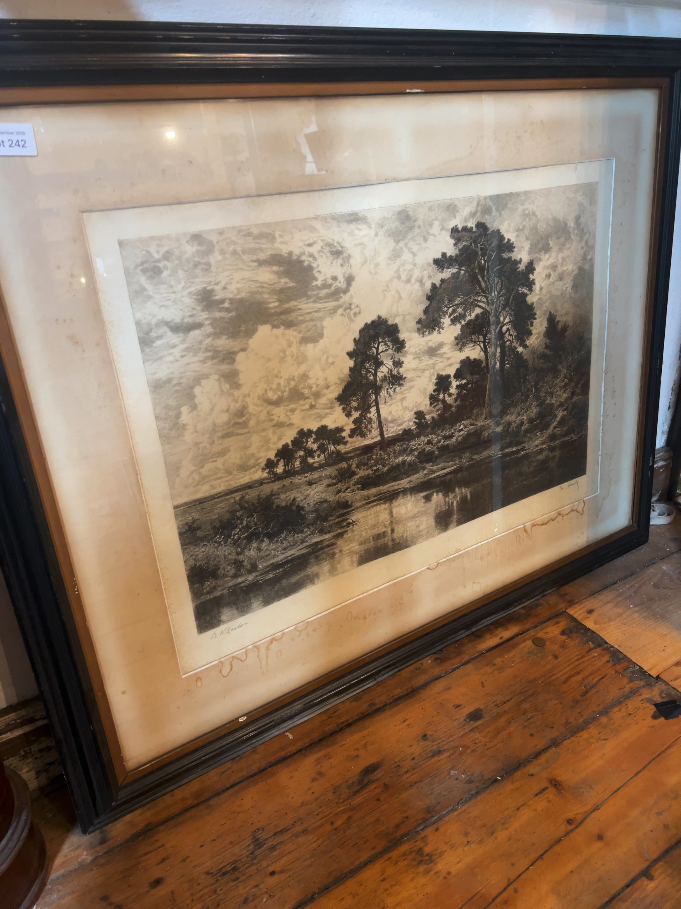 Victorian Benjamin Williams Leader and Theophile Chauvel Pencil Signed Landscape Etching