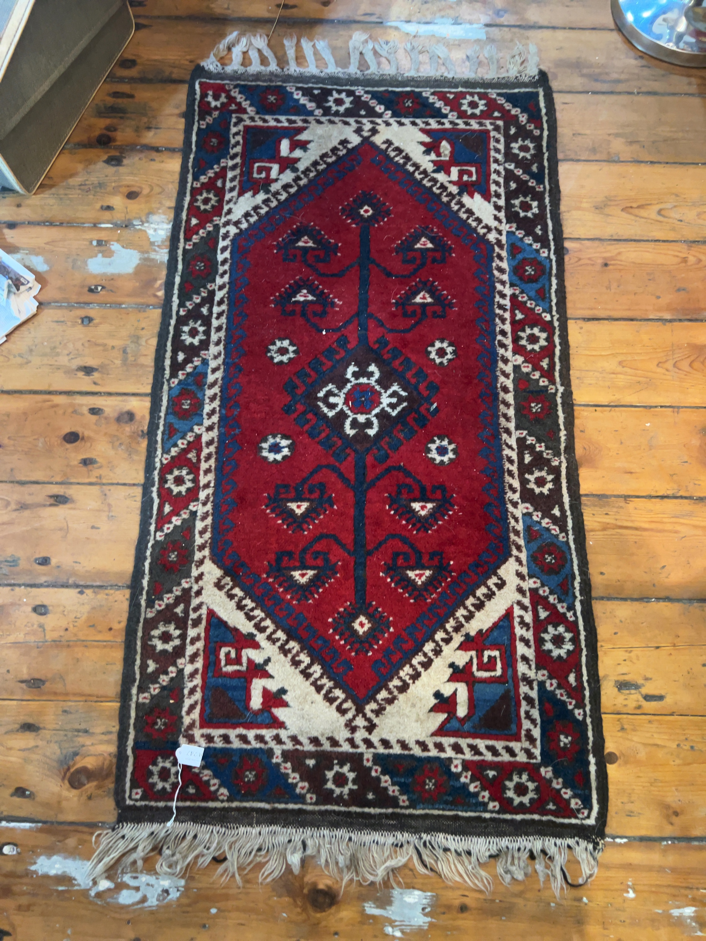 Vintage Hand-Knotted Wool Tribal Rug in Caucasian Style