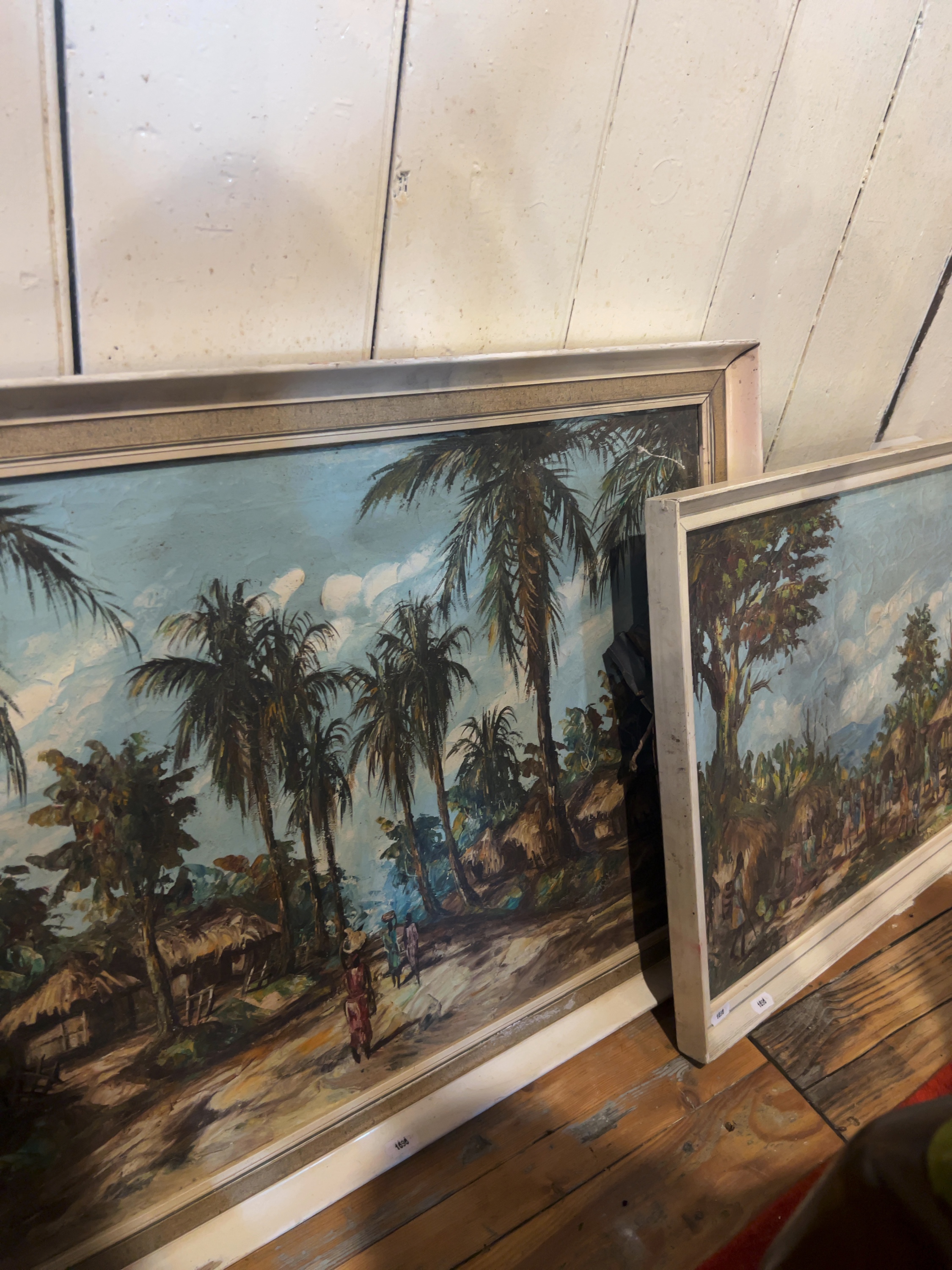 Three Framed Works Inc. Two Ethnographic Village Scene Oil Paintings Signed K. Paul