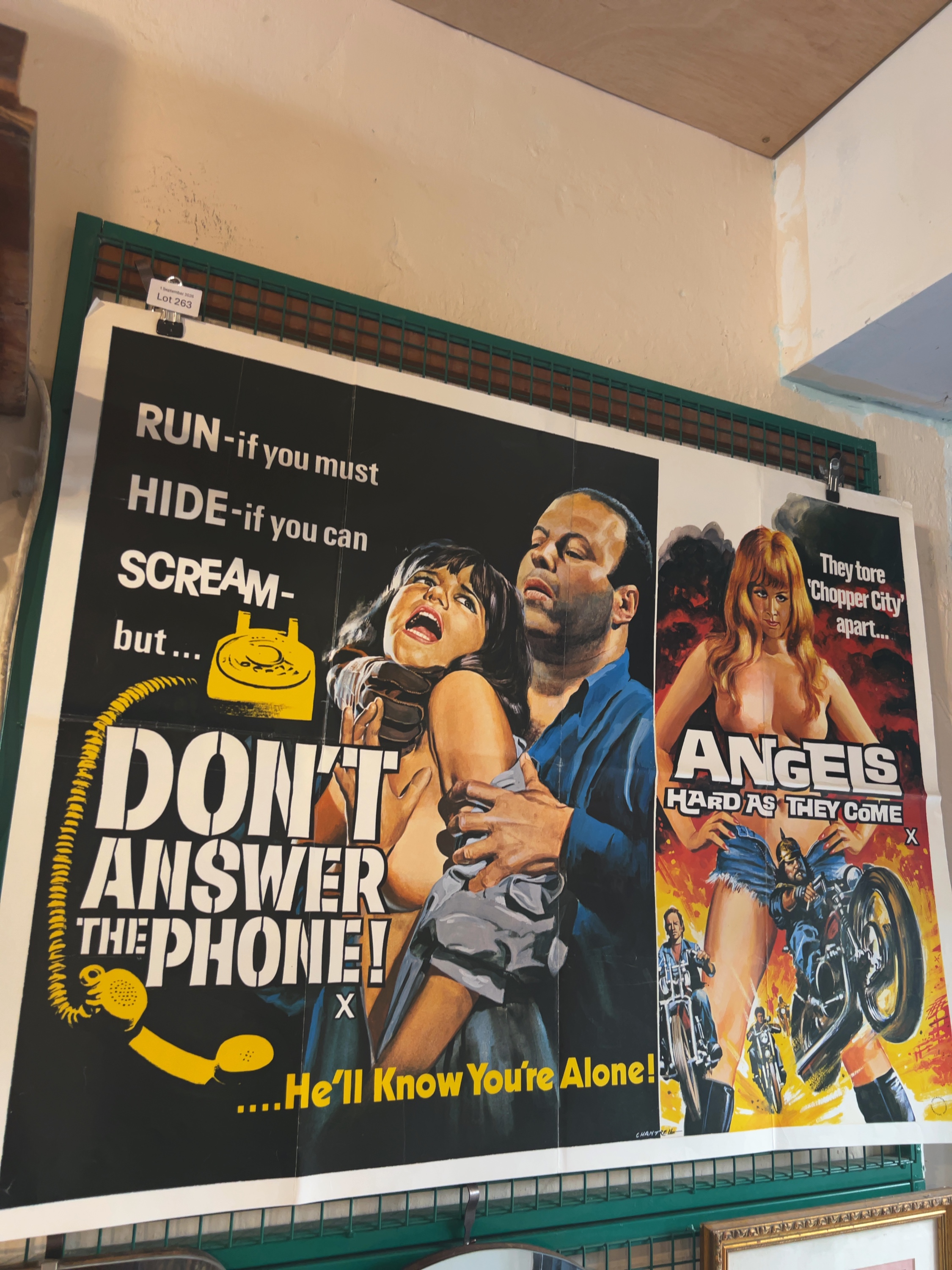 1980s Tom Chantrell UK Quad Double-Bill Cinema Poster Including Don't Answer the Phone and Angels Hard as They Come