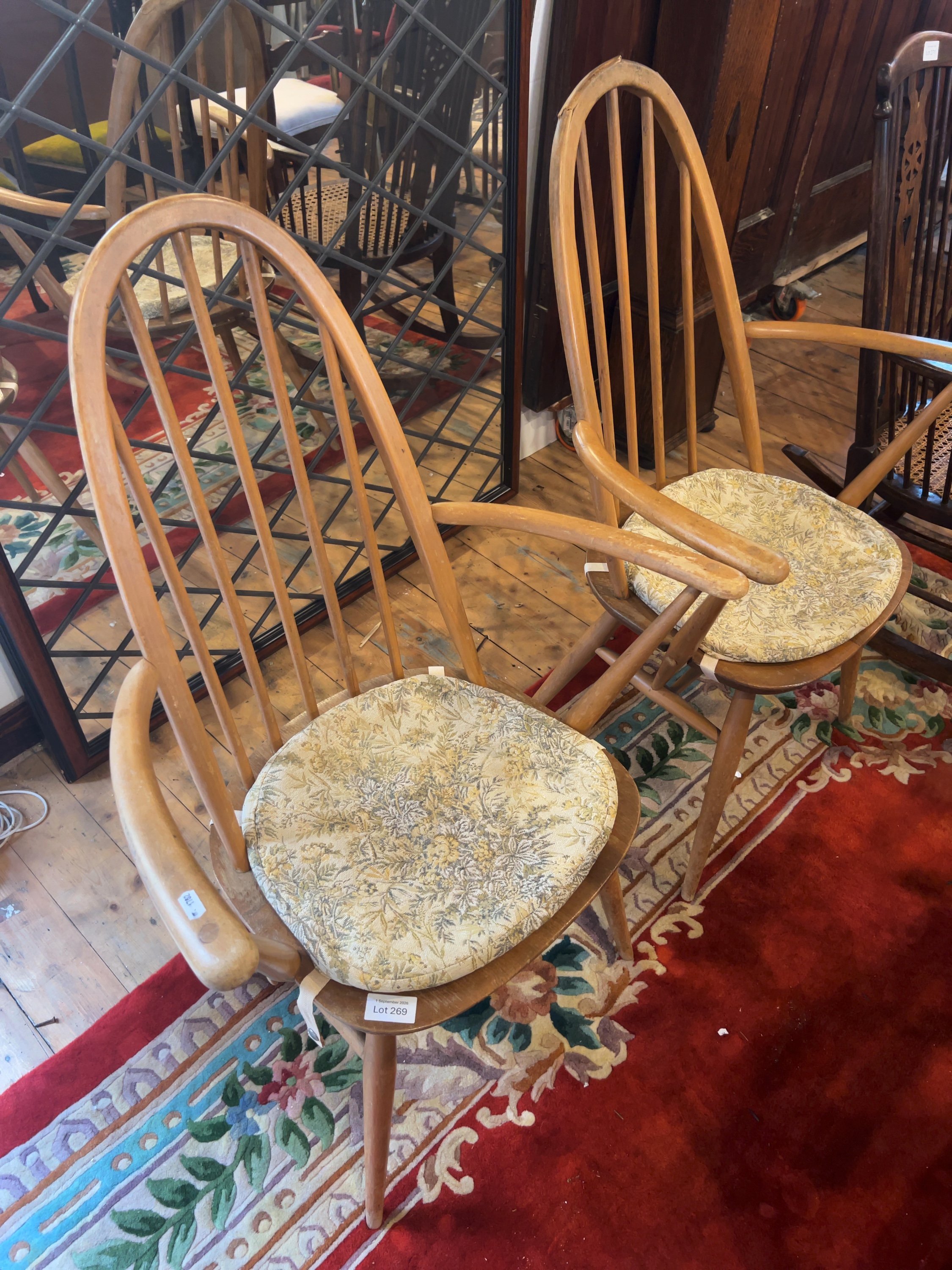 Two Mid-Century Ercol Quaker Elm and Beech Armchairs