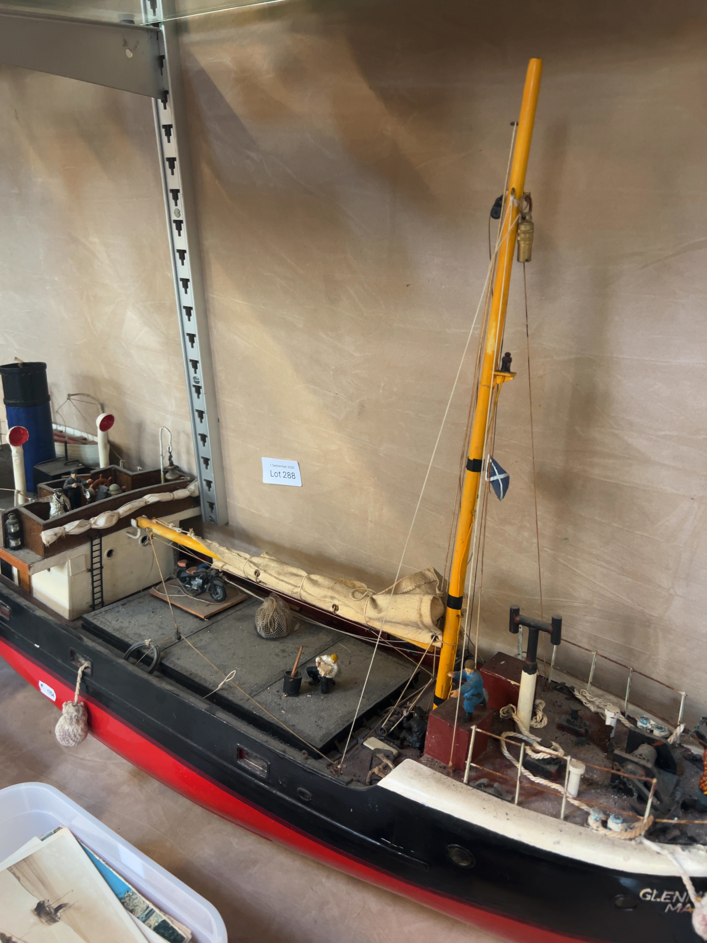 Large Scale Wood and Mixed Media Coastal Cargo Vessel Model Glenmore Mail