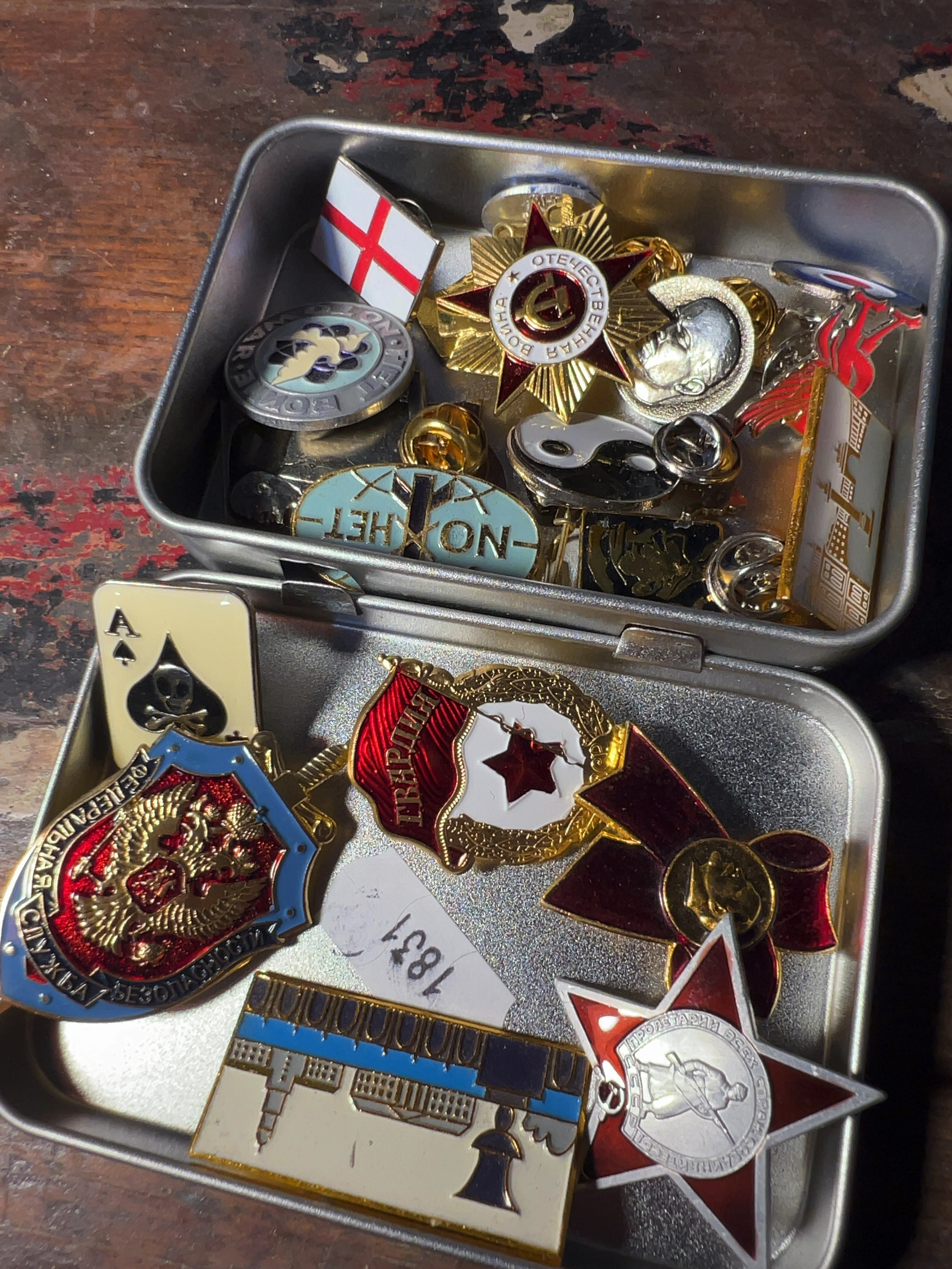 Collection of Soviet and Russian Enamel Militaria Badges and Commemorative Pins