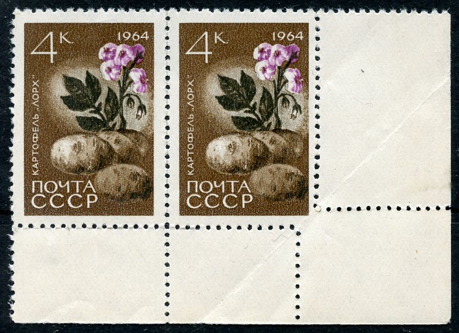 1964 г. Сельскохозяйственные культуры. СК 2973. Разновидность брак, частичный пропуск 