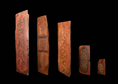 A GROUP OF SPANISH PAINTED WOODWORK PANELS. Possibly Toledo, Spain, Ca. AD 1800 - 1900 . A group 