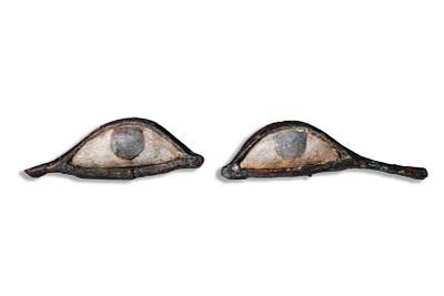 PAIR OF EGYPTIAN EYE INLAYS. Late Period, Ca. 664 - 30 BC. A pair of bronze eye inlays with