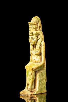 EGYPTIAN FAIENCE AMULET OF HATMEHYT. Ca. 664 - 332 BC. A faience amulet depicting the goddess