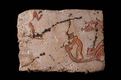 EGYPTIAN LIMESTONE RELIEF WITH NILOTIC SCENE. New Kingdom, Ca. 1550 - 1069 BC. A rectangular 